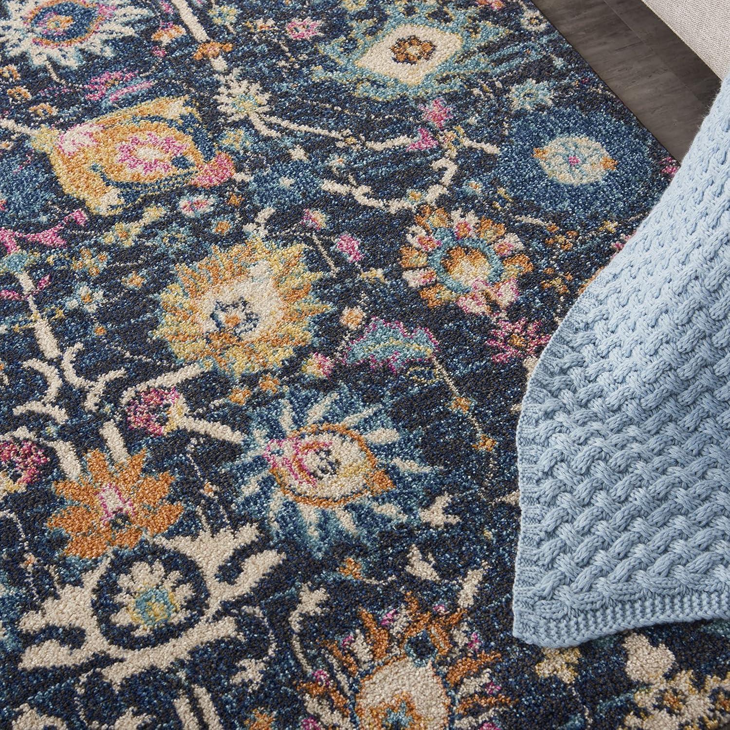 Navy Floral Whimsy 10' x 14' Synthetic Easy-Care Area Rug