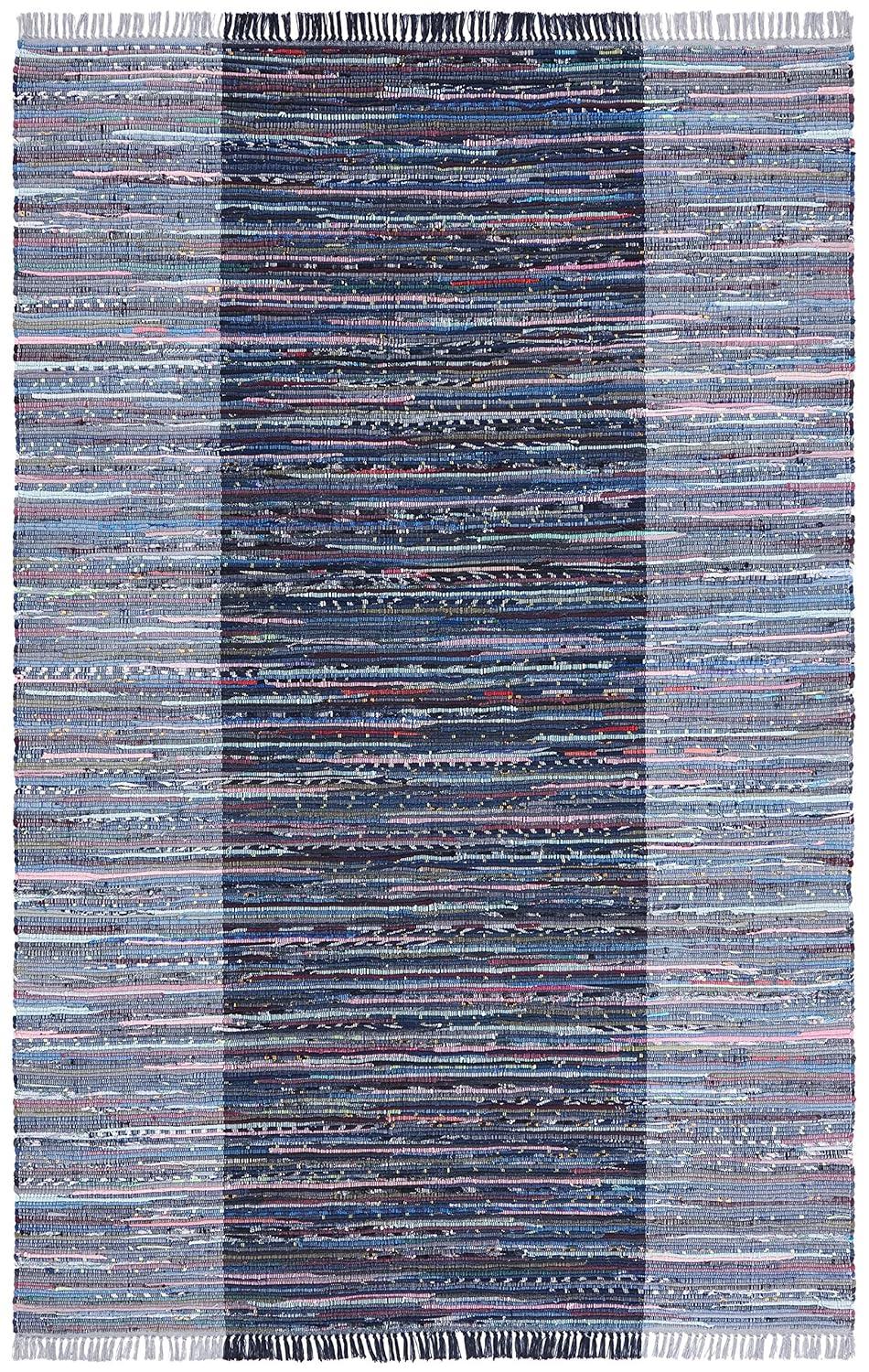 SAFAVIEH Rag Romeo Striped Fringe Cotton Area Rug, Grey/Black, 2' x 3'