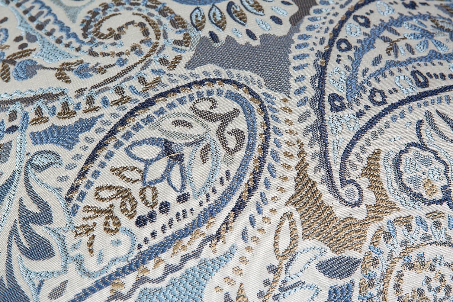 Set of 2 Blue and Brown Paisley Pattern Square Throw Pillow Covers