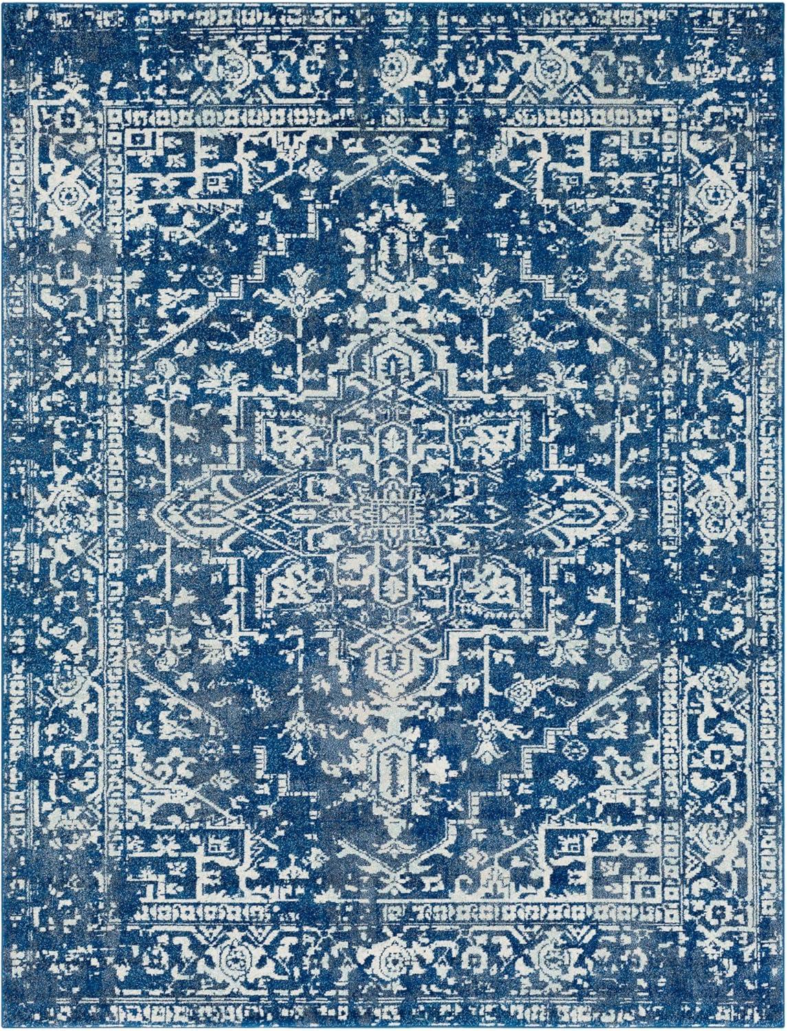 Livabliss 7'10"x10'3" Worsham Traditional Rug Dark Blue: Stain & Fade-Resistant, Medium Pile, Indoor Use