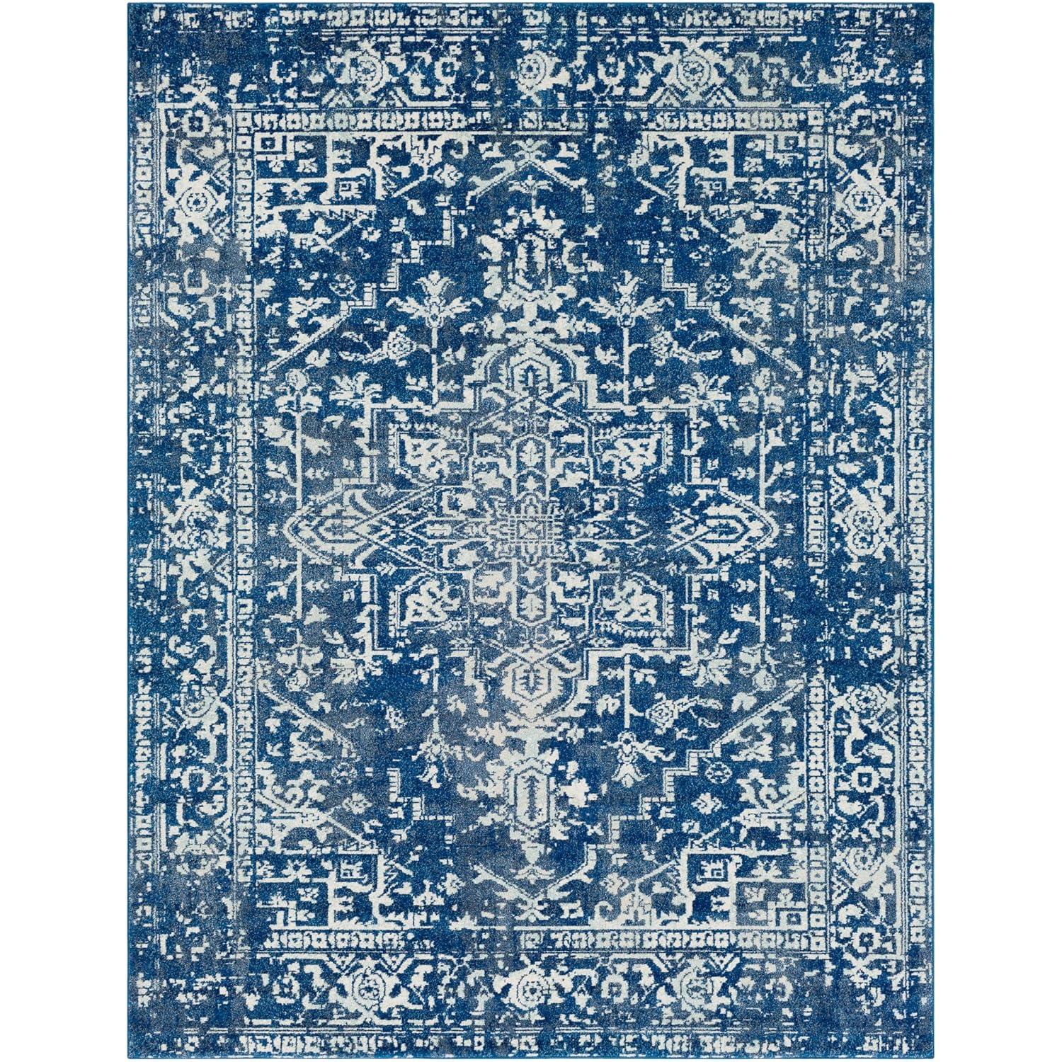 Livabliss 7'10"x10'3" Worsham Traditional Rug Dark Blue: Stain & Fade-Resistant, Medium Pile, Indoor Use