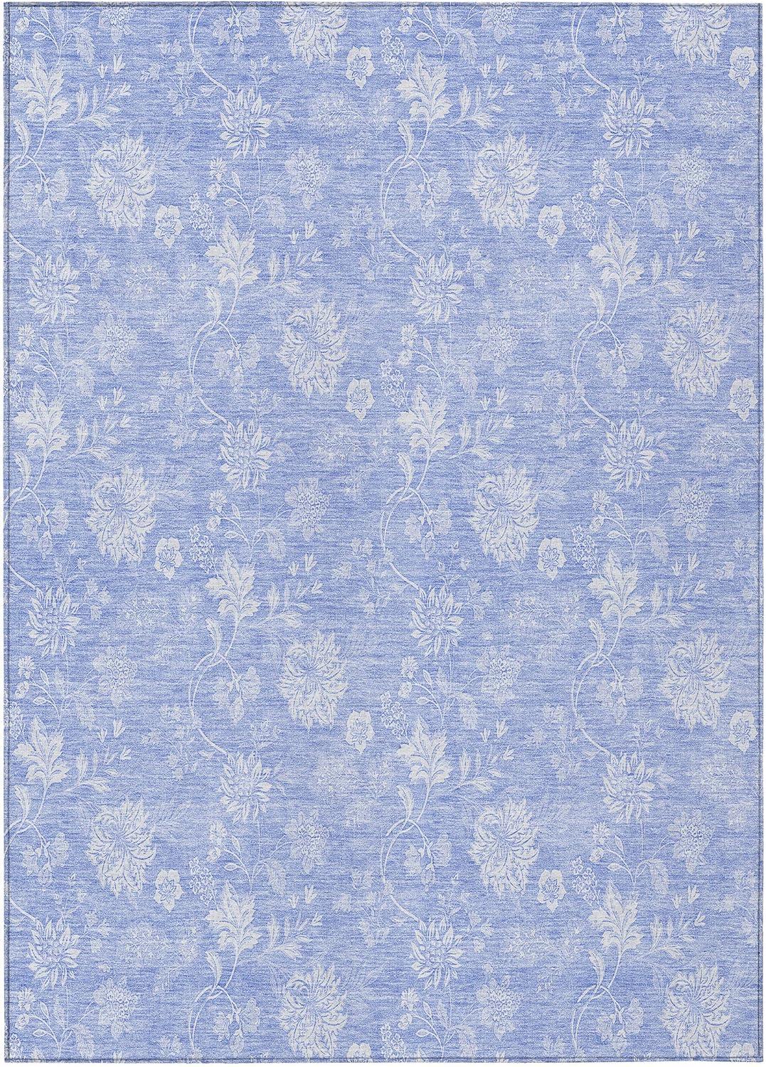 Sky Blue Floral Synthetic Indoor Outdoor Area Rug