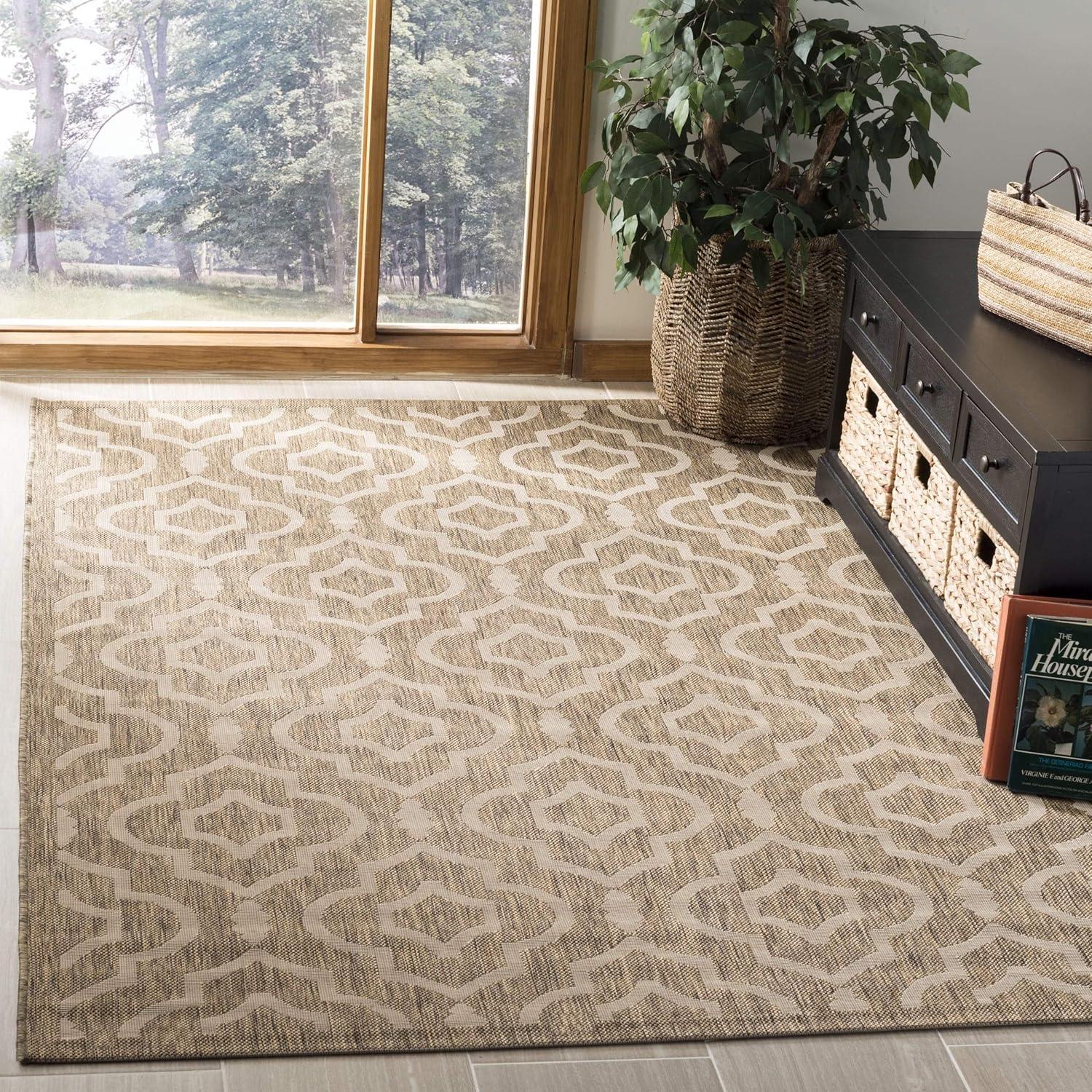 Courtyard CY6926 Power Loomed Indoor and Outdoor Area Rug - Brown/Bone - 7'10"x7'10" - Safavieh