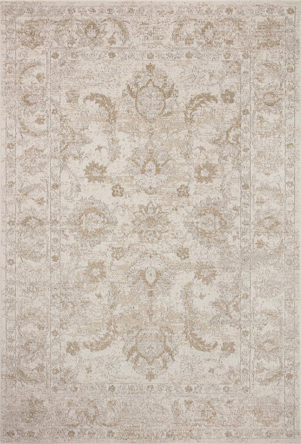 Ivory and Beige Round Polyester Accent Rug, 5'-3"