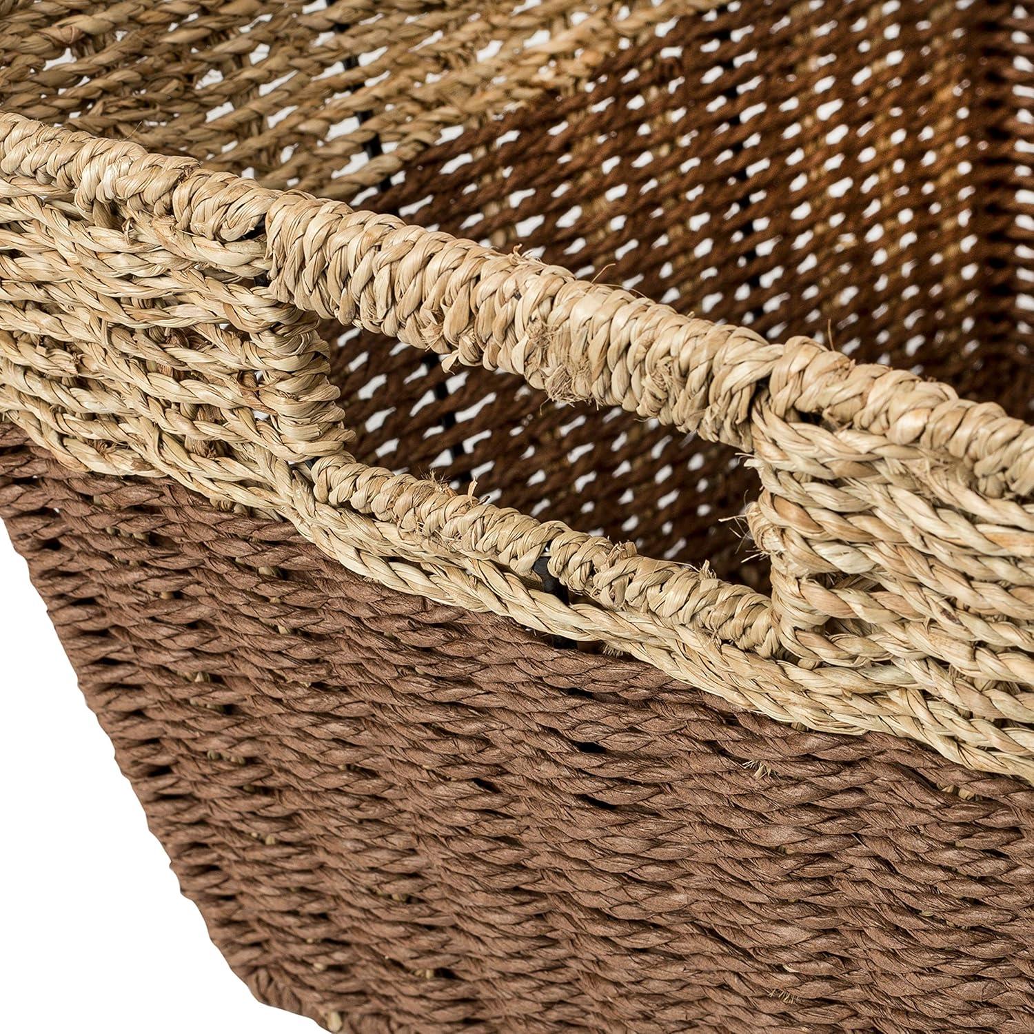 Honey-Can-Do Set of 3 Seagrass Nesting Storage Baskets with Cut-out Handles, Natural/Brown