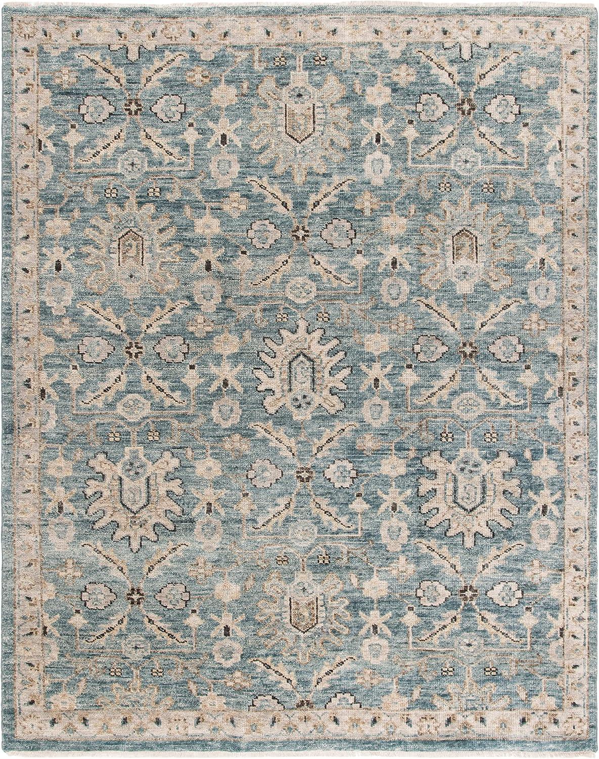 Elegant Gray Hand-Knotted 6' x 9' Wool Rectangular Rug