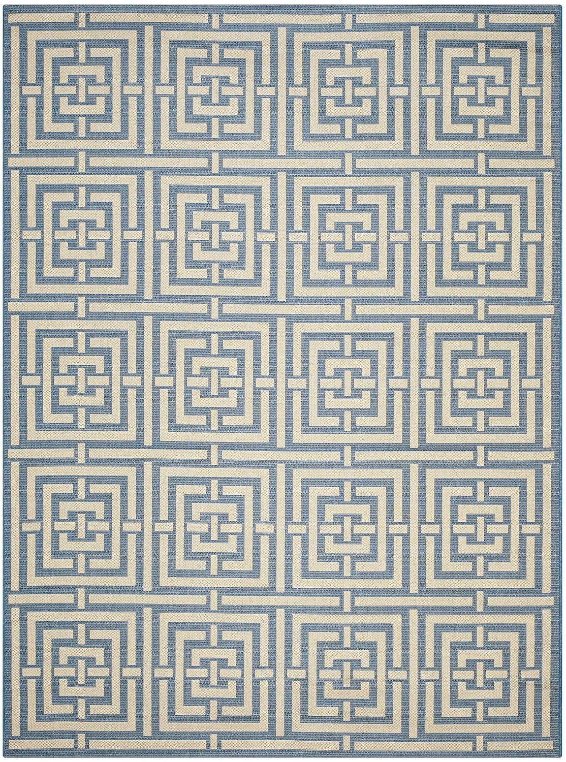 SAFAVIEH Courtyard Ariana Geometric Indoor/Outdoor Area Rug, 8' x 11', Blue/Bone