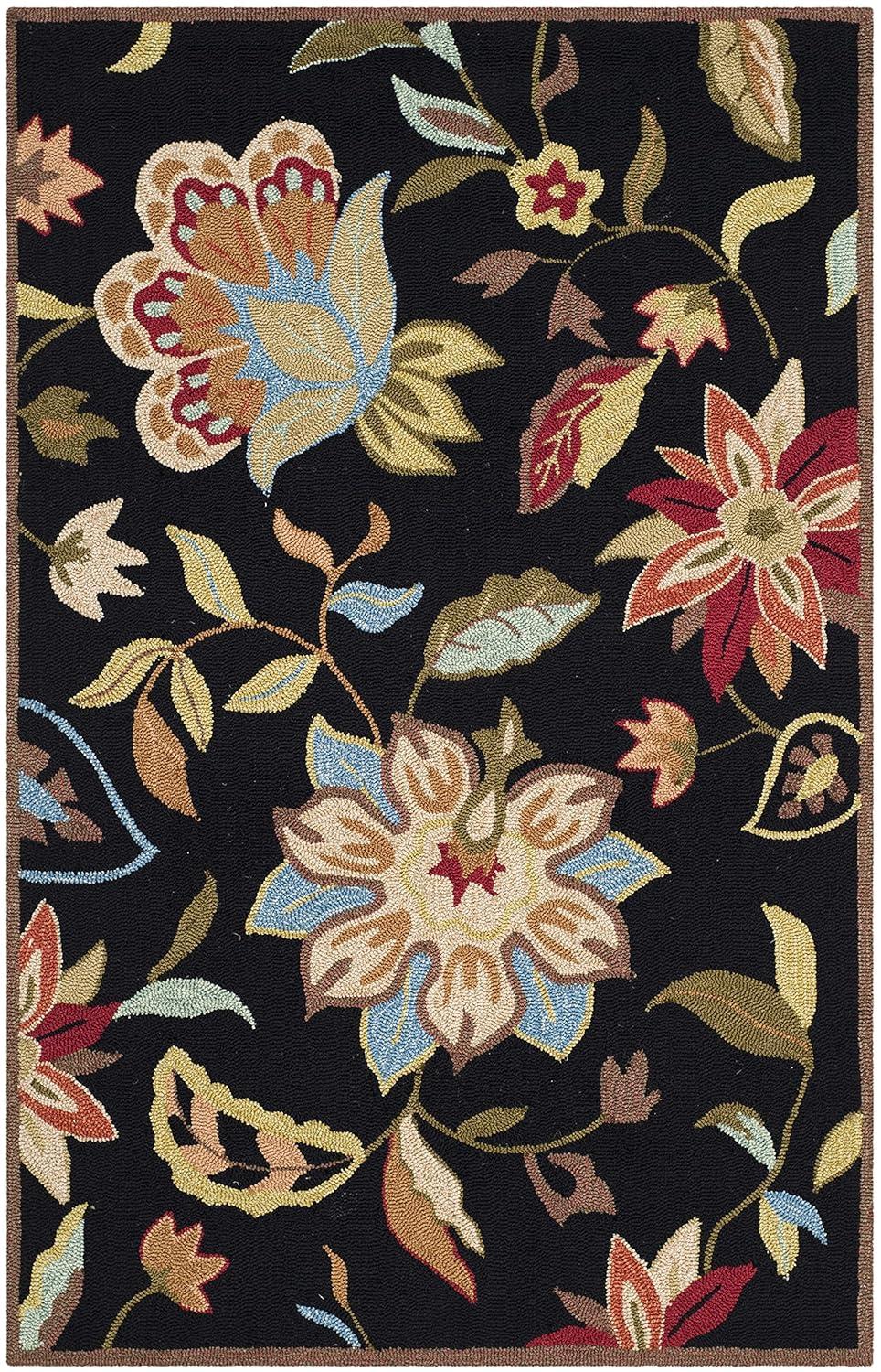 Four Seasons FRS435 Hand Hooked Accent Rug - Black/Purple - 3'6"x5'6" - Safavieh.