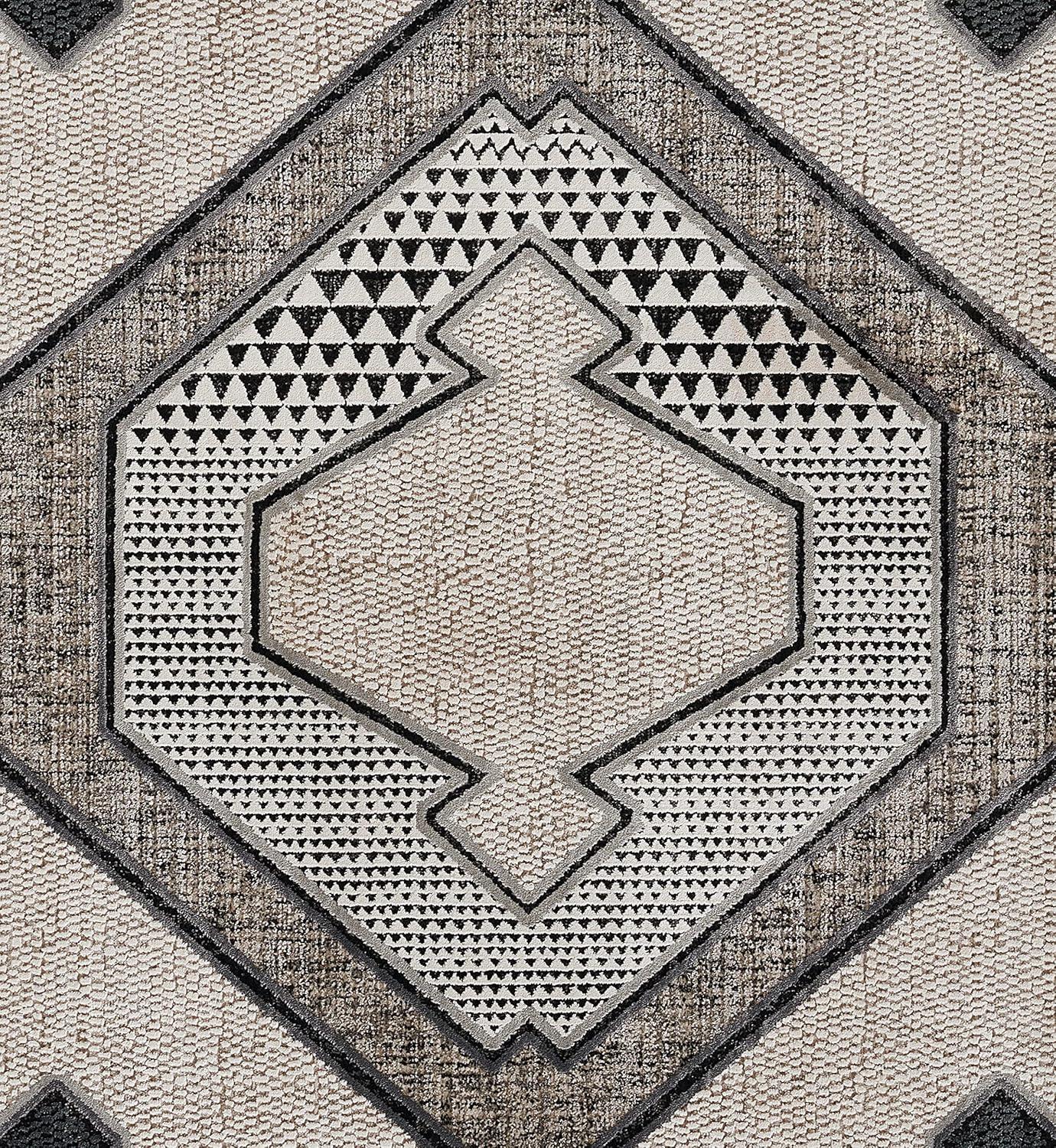 Momeni 7'10"x9'10" Noho Cooper Machine Loomed Area Rug Ivory: Geometric Pattern, Low Pile, Indoor Use, Polyester