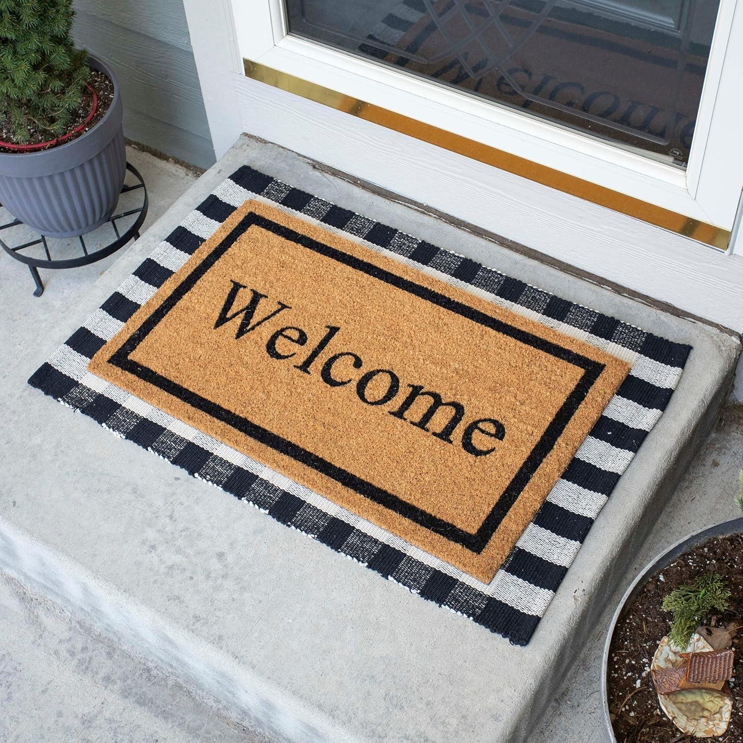 BirdRock  Home Layered Welcome Mat with Vinyl Backing for Door Entryway 24 x 36