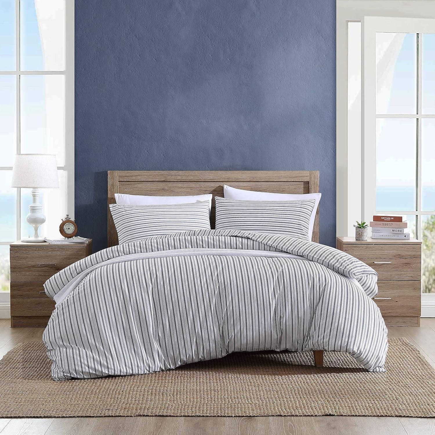 Nautica Coleridge Stripe Charcoal Cotton Percale Duvet Cover