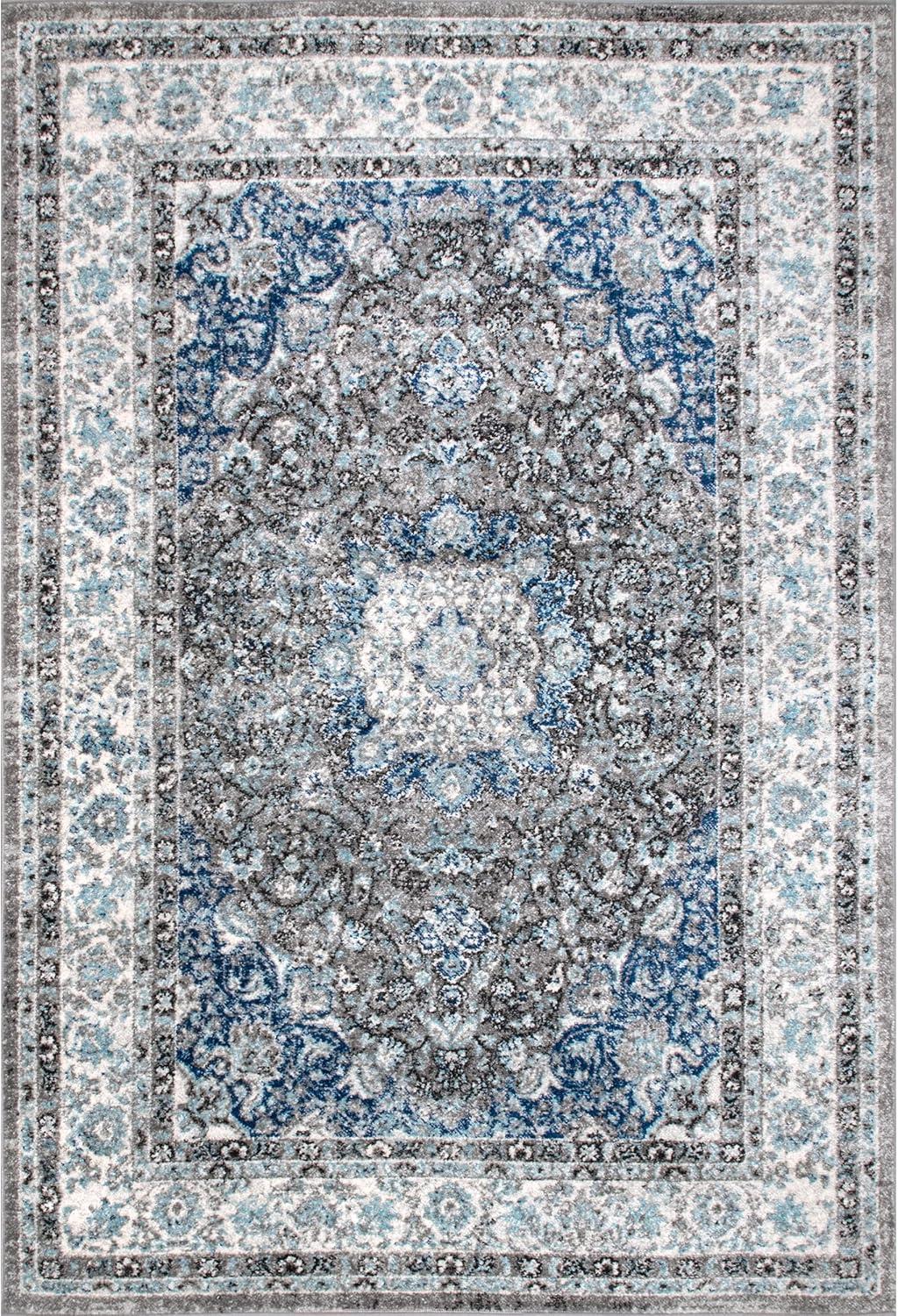 Reversible Dark Gray Synthetic 4'x6' Persian-Inspired Area Rug