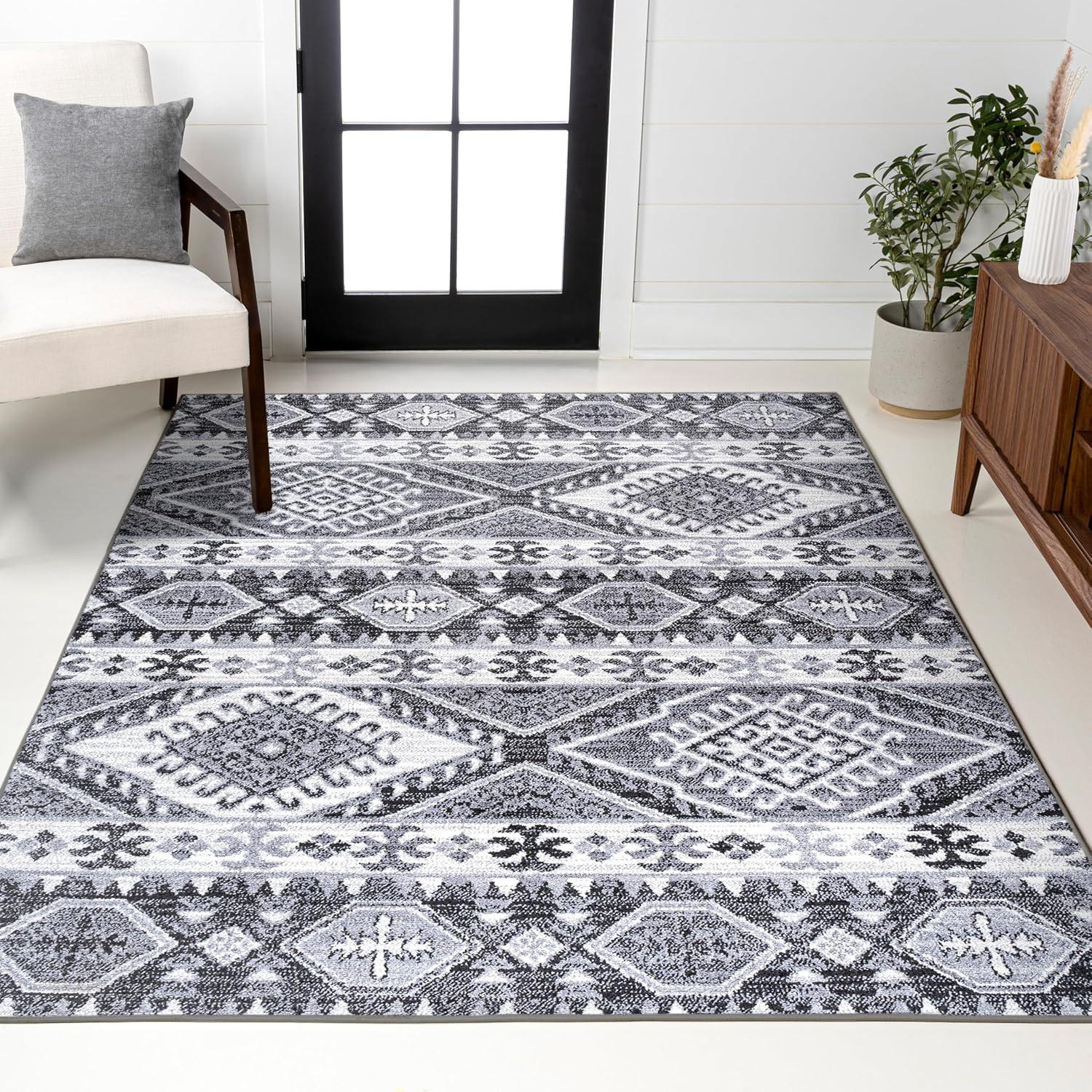 JONATHAN Y MOROCCAN HYPE 5 x 8 Area Rug, Sura Kilim Geometric - Gray/Anthracite, MOH500A-5