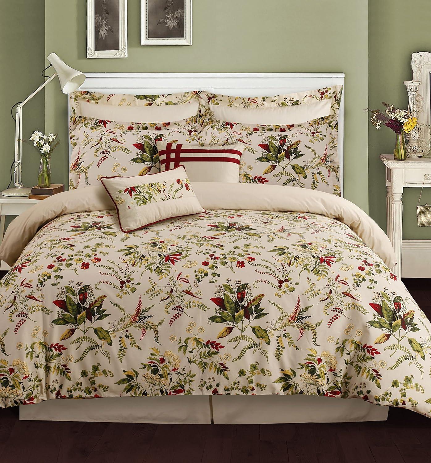 Maui Floral Queen Cotton Percale 5-Piece Duvet Cover Set