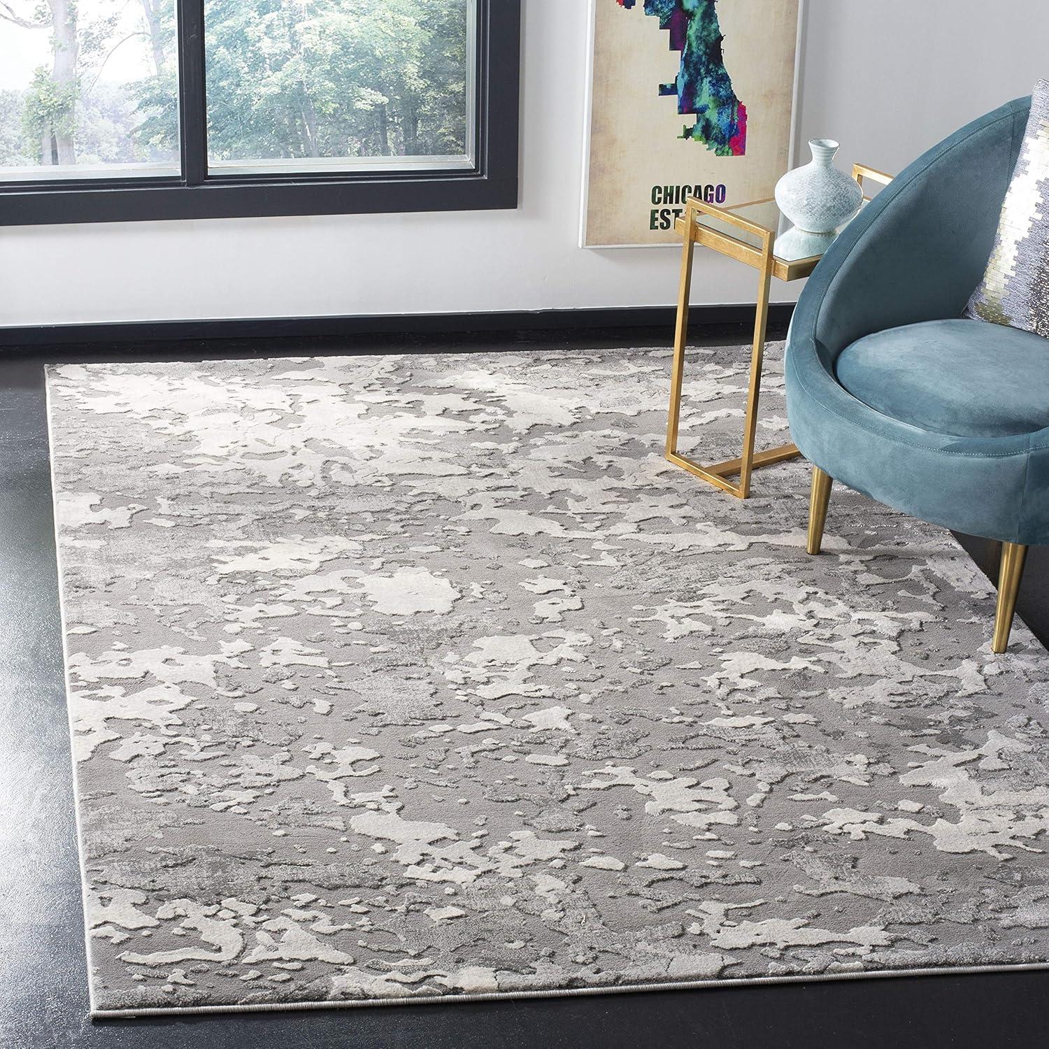 Abstract Elegance 6'7" Square Grey Synthetic Area Rug