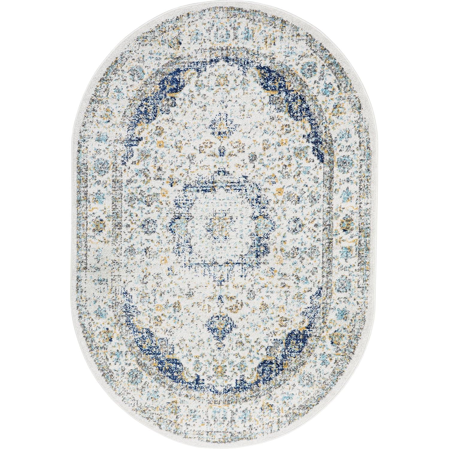 3'x5' Verona Vintage Persian Style Oval Area Rug Blue - nuLOOM: Medallion Pattern, Low Pile, Indoor Use