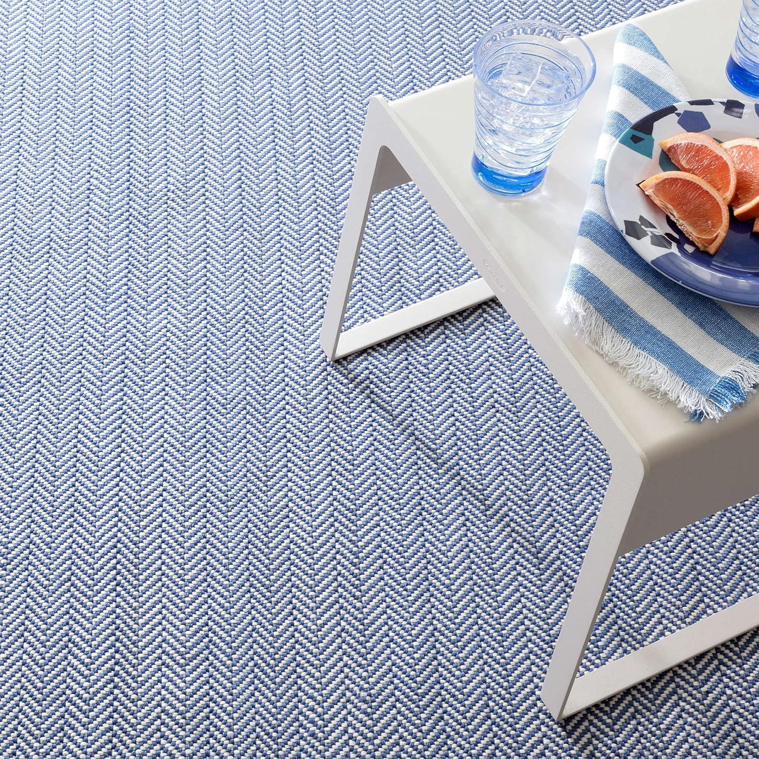 Herringbone Denim/Ivory Handwoven Indoor/Outdoor Rug