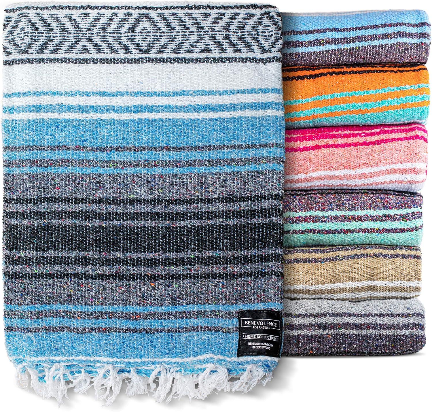 Benevolence LA Authentic Mexican Blanket (70 x 50 in) In Sky Blue