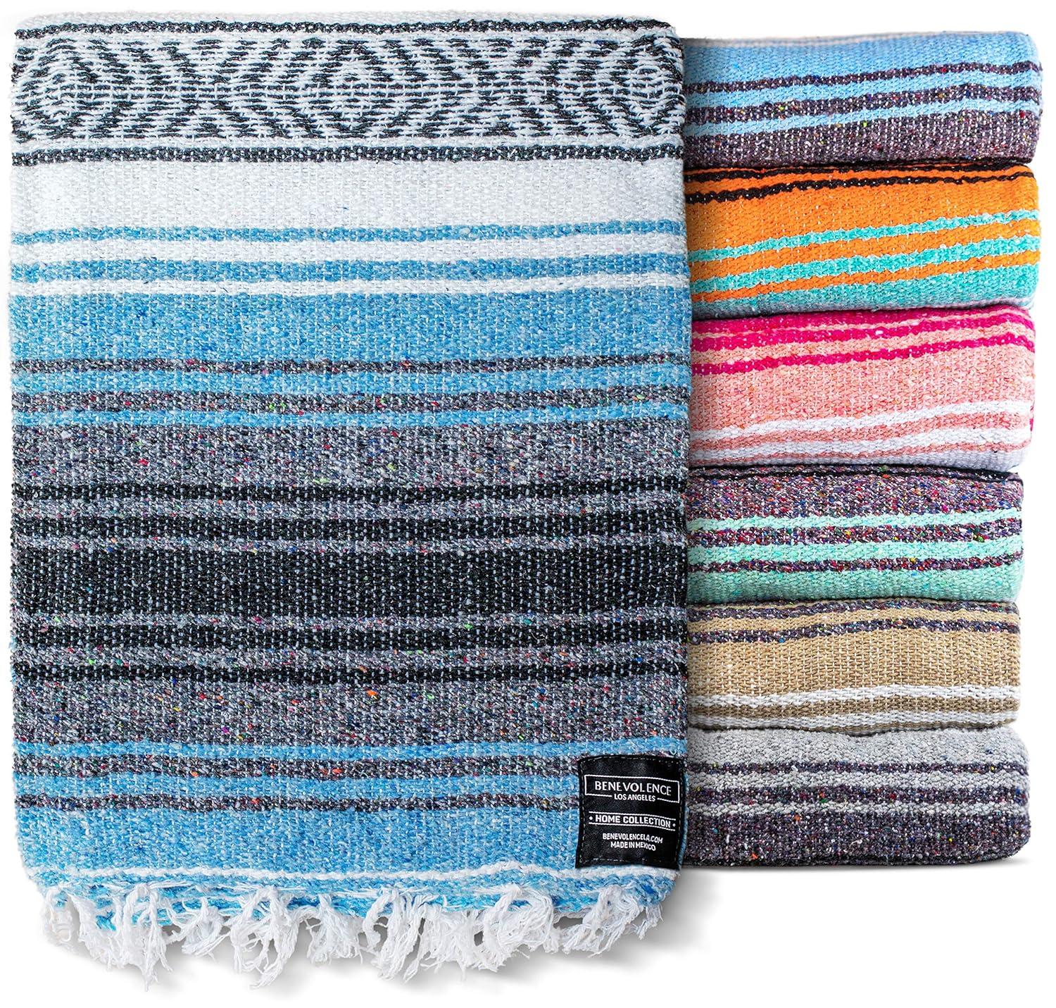 Benevolence LA Authentic Mexican Blanket (70 x 50 in) In Sky Blue