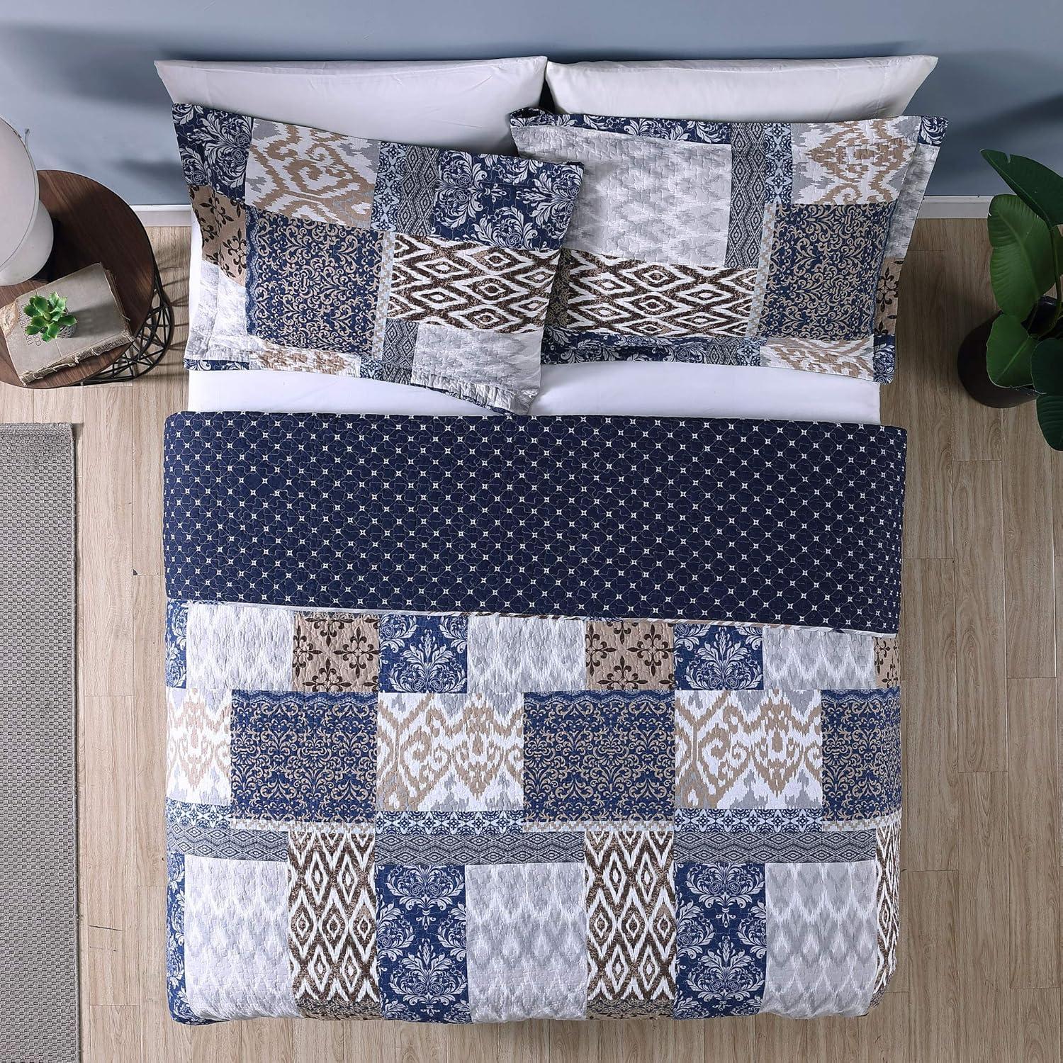 Modern Threads Laura 100% Cotton 3-Piece Printed Reversible Quilted Coverlet Set