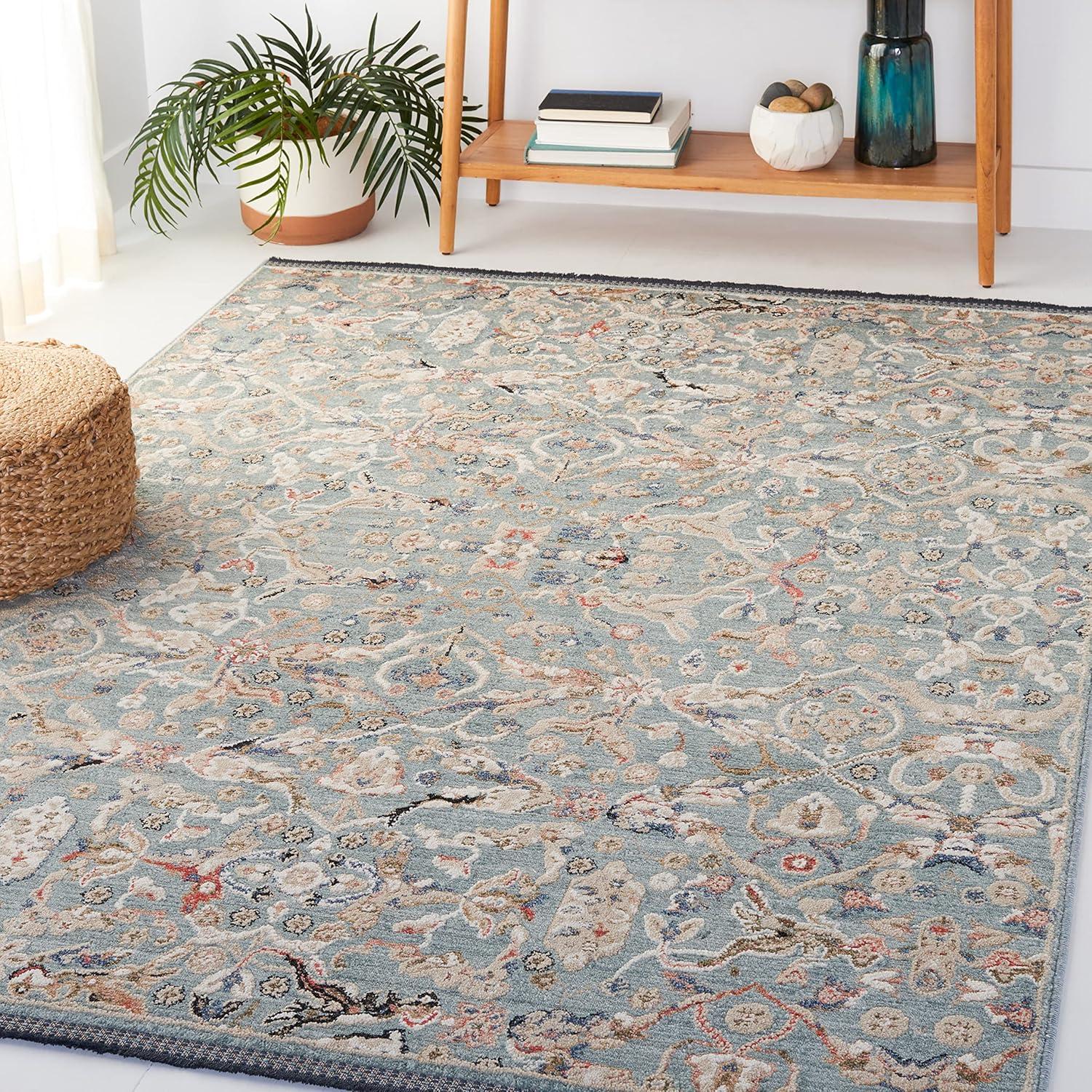 Elysian Blue Oriental Square Rug - Hand-knotted Cotton & Synthetic Blend