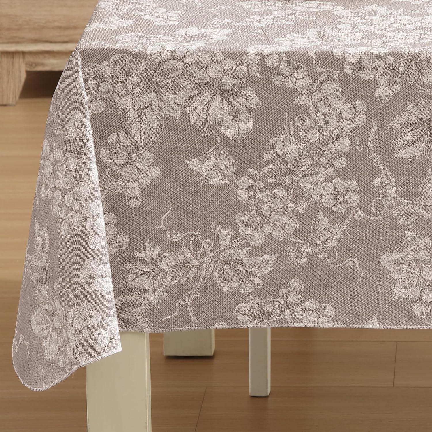 Taupe Grapevine Print Heavy Vinyl Flannel Backed Tablecloth, 60" x 104"