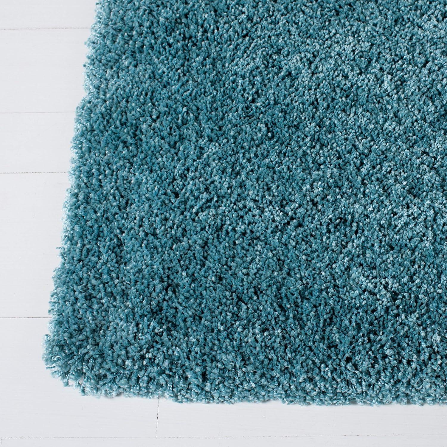 Ultra-Soft Aqua Blue Geometric 8' Square Shag Area Rug