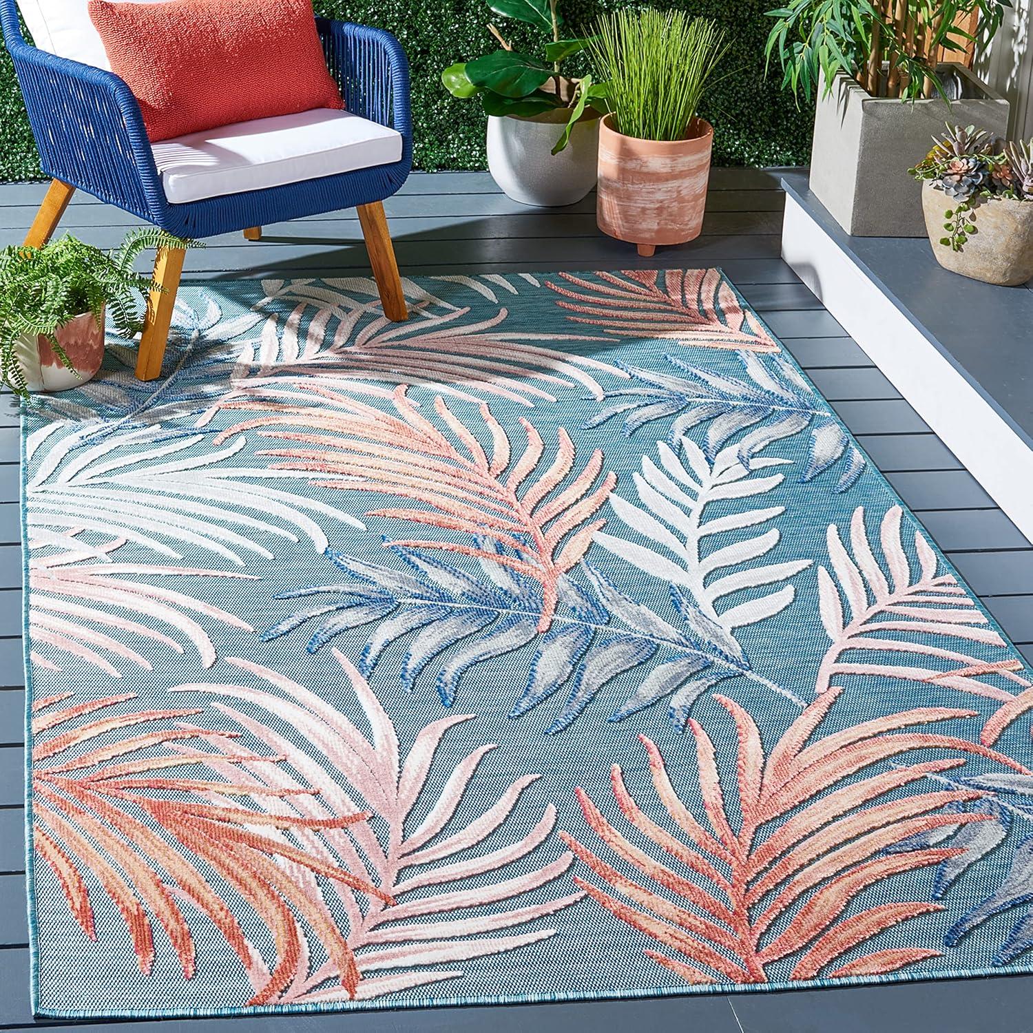 Cabana CBN458 Power Loomed UV Resistant Indoor/Outdoor Area Rug - Blue/Rust - 5'1"x7'6" - Safavieh