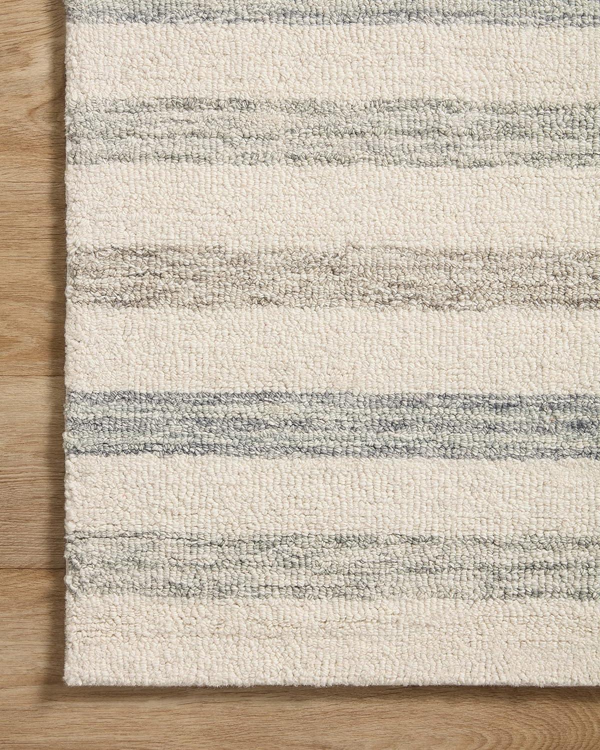 Ivory Stripe High Pile Hand-Tufted Wool Area Rug