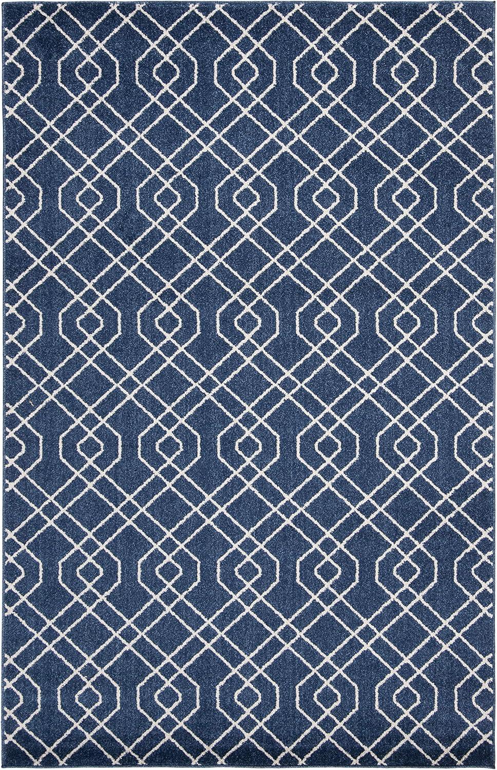 Navy & Beige Hand-Knotted Reversible Cotton Blend Area Rug - 5'3" x 8'