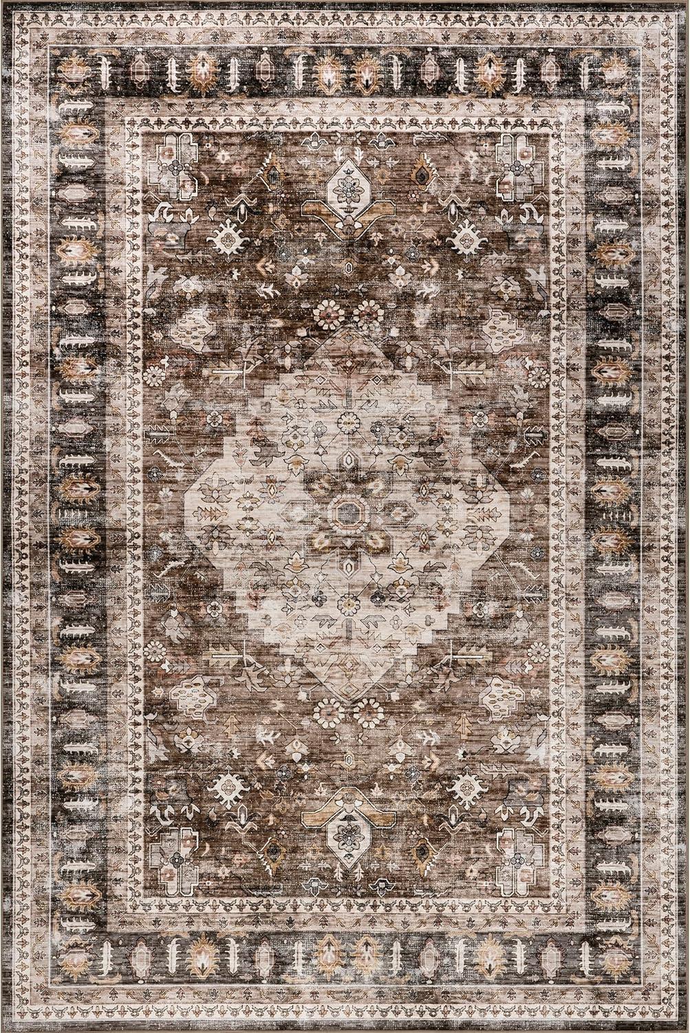 Nuloom Davi Faded Spill Proof Machine Washable Indoor Area Rug, 5' x 8', Dark Brown