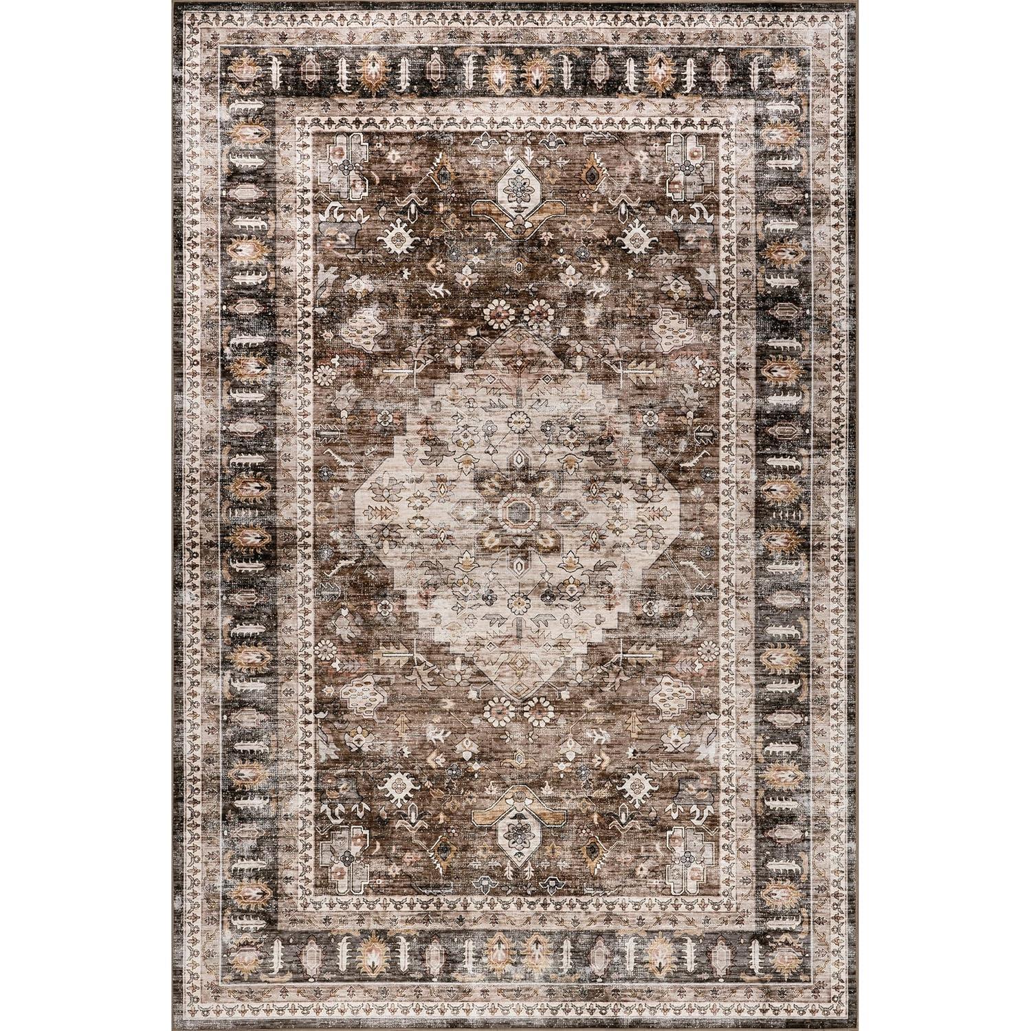 Nuloom Davi Faded Spill Proof Machine Washable Indoor Area Rug, 5' x 8', Dark Brown