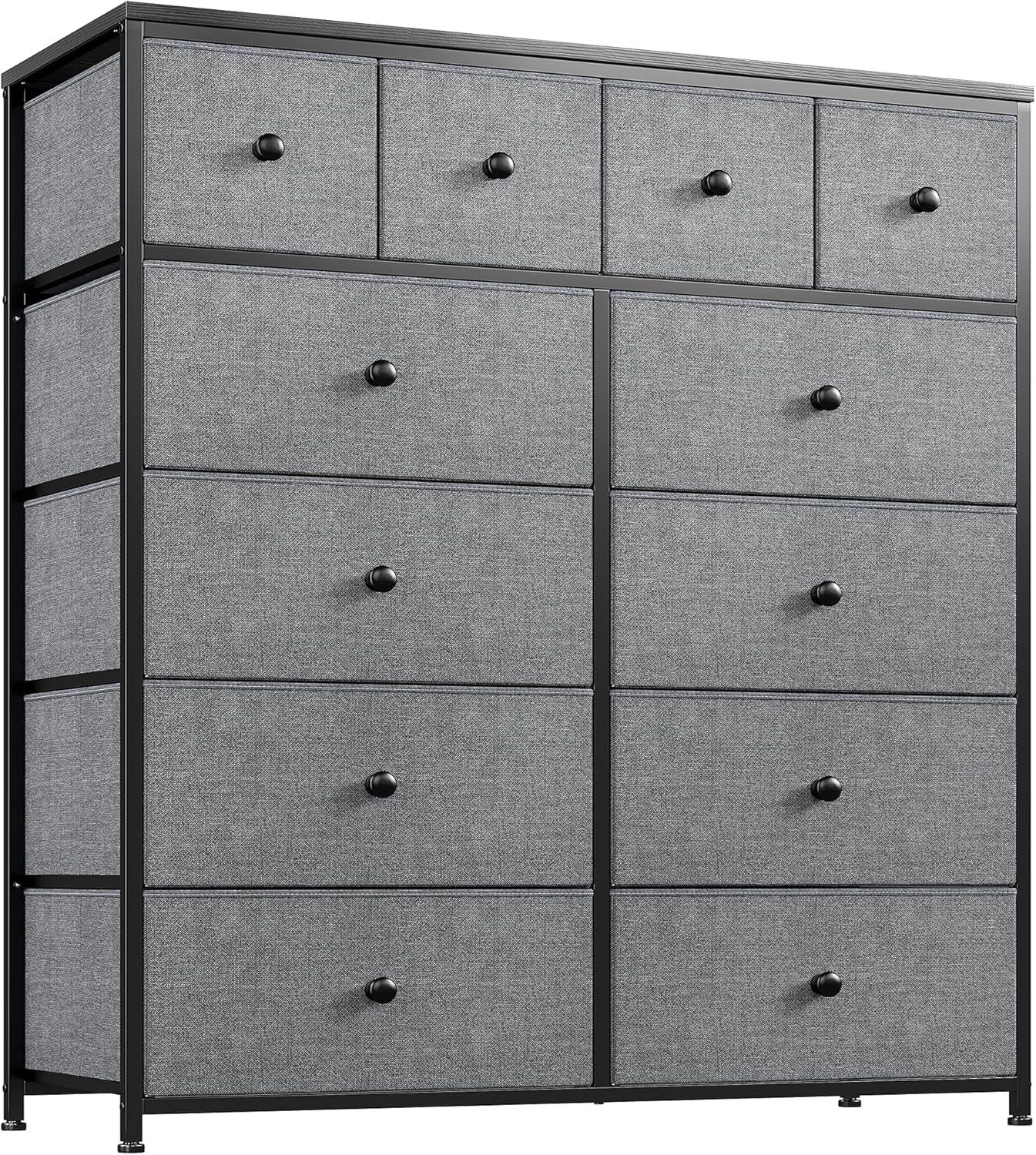 TiaGOC Dresser for Bedroom with 12 Drawers, Large Tall Dressers for Bedroom with Wooden Top and Metal Frame, Bedroom Dresser Dressers & Chests of Drawers Clearance, 40.6" W x 11.8" D x 43.7" H, Gray