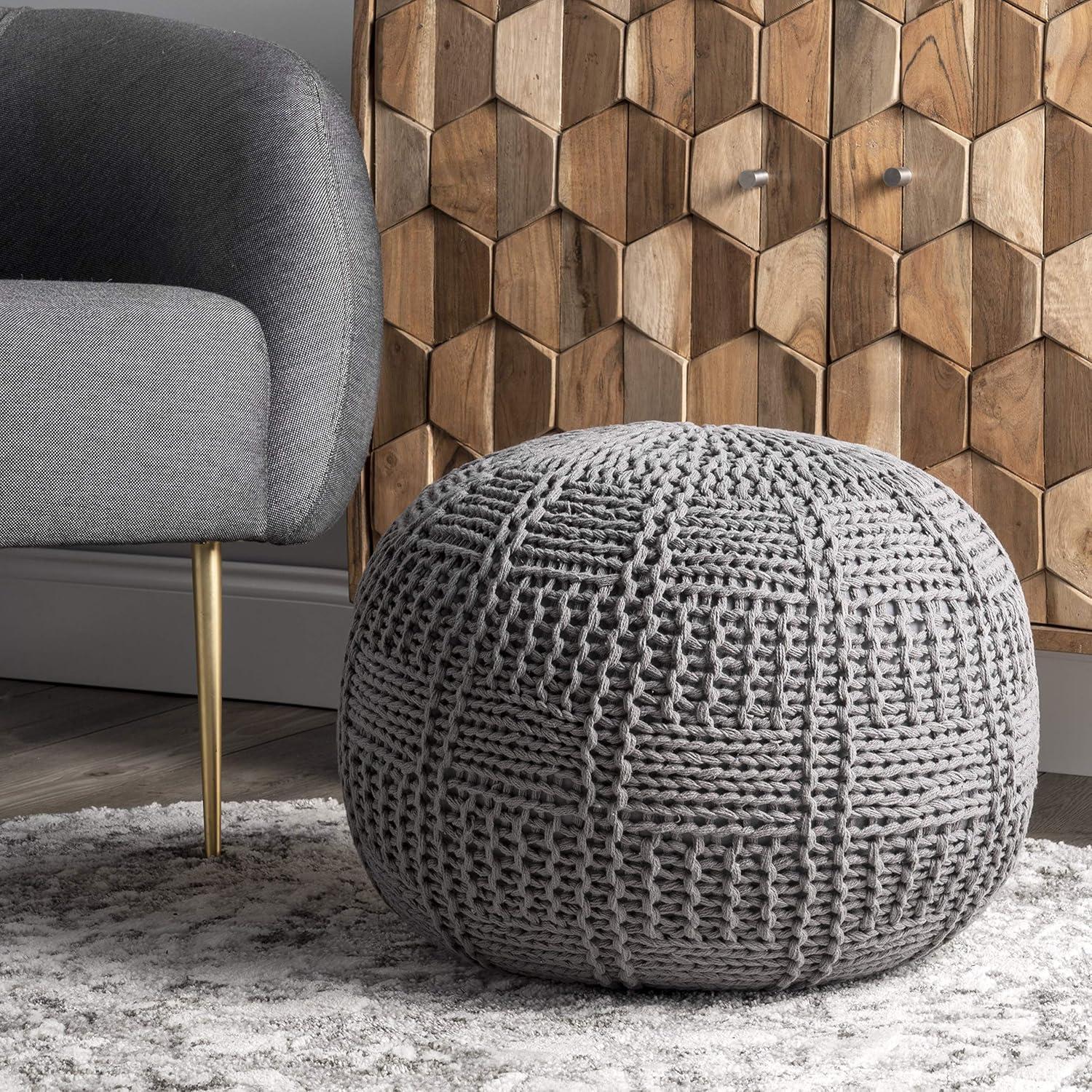 nuLOOM Berlin Casual Knitted Filled Ottoman Pouf, 14" H x 20" W x 20" D, Gray