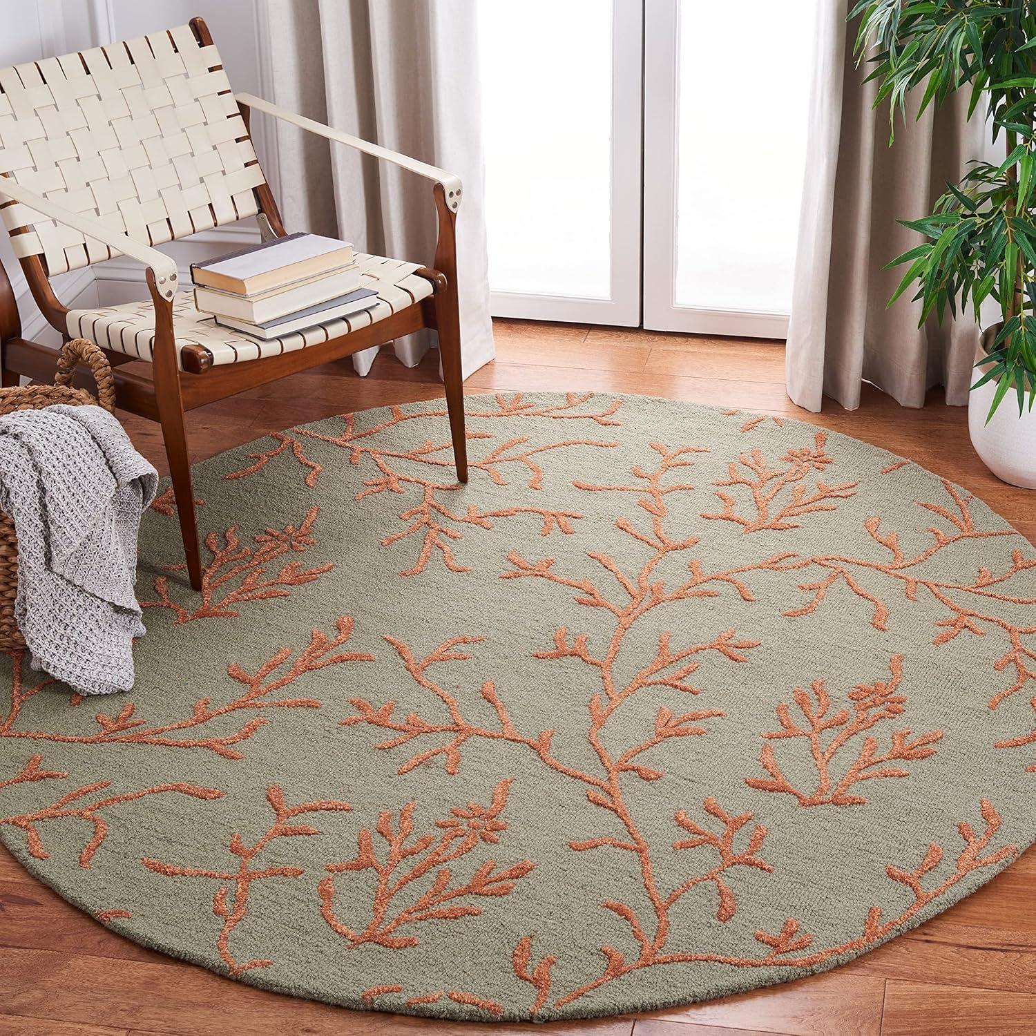 Handmade Brown and Light Blue Floral Wool Rug