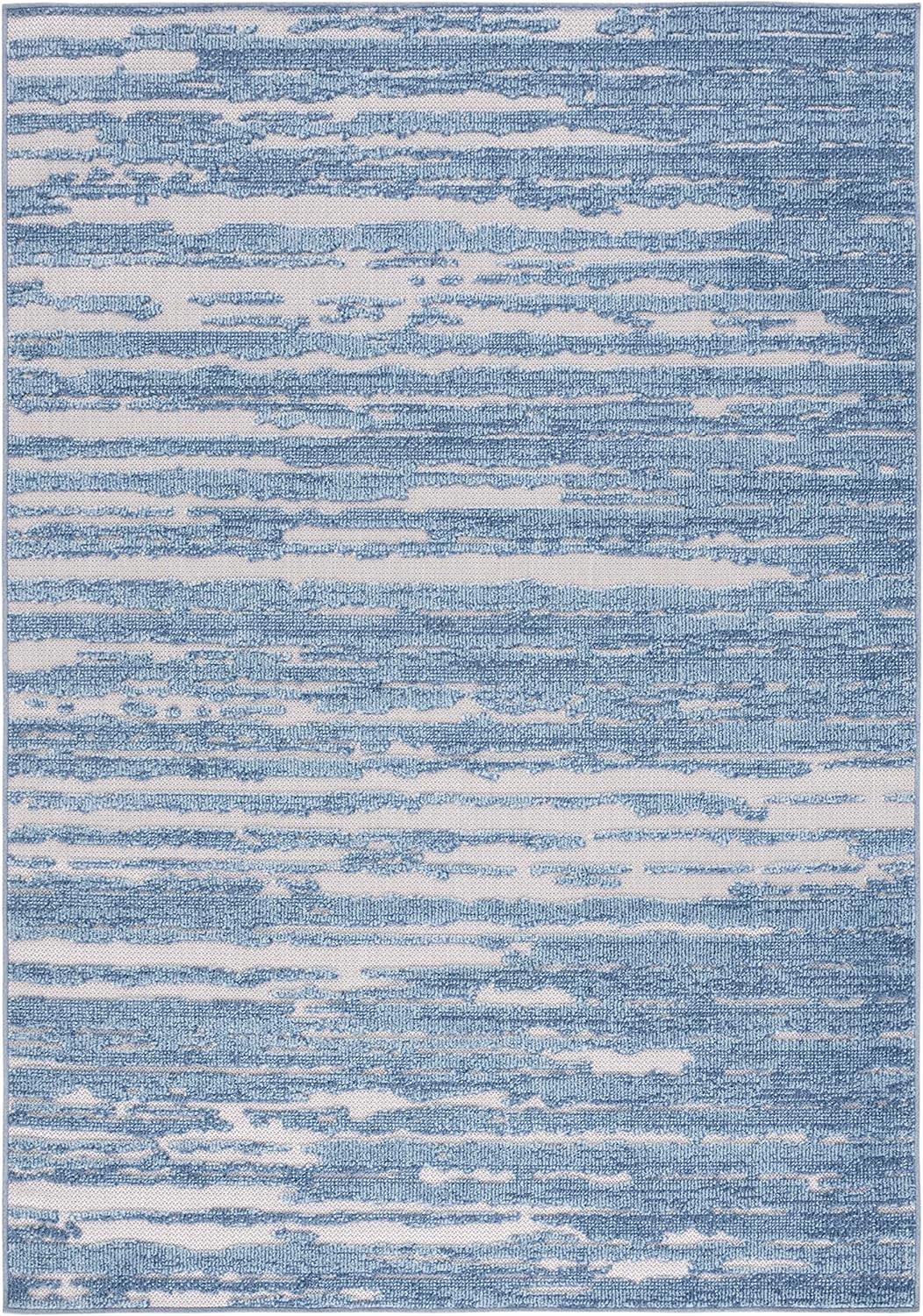 Coastal Charm Blue & Beige 5' x 8' Synthetic Rectangular Area Rug