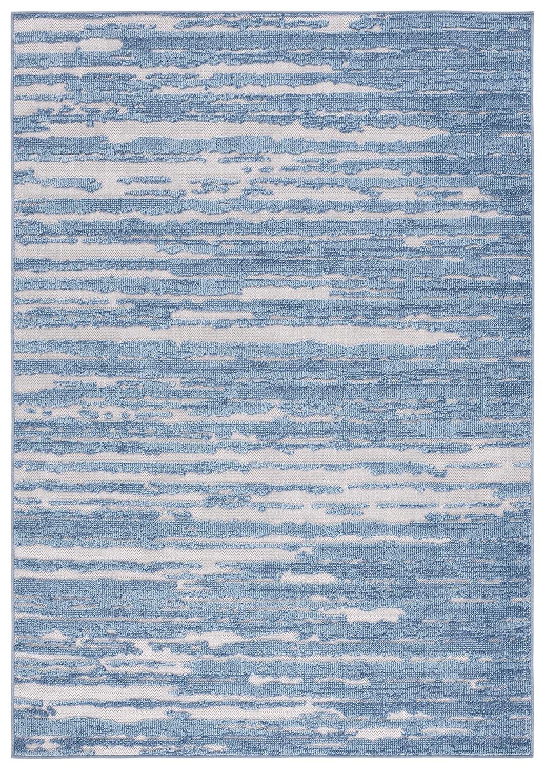 Washable Reversible Blue and Beige Geometric 9' x 12' Area Rug