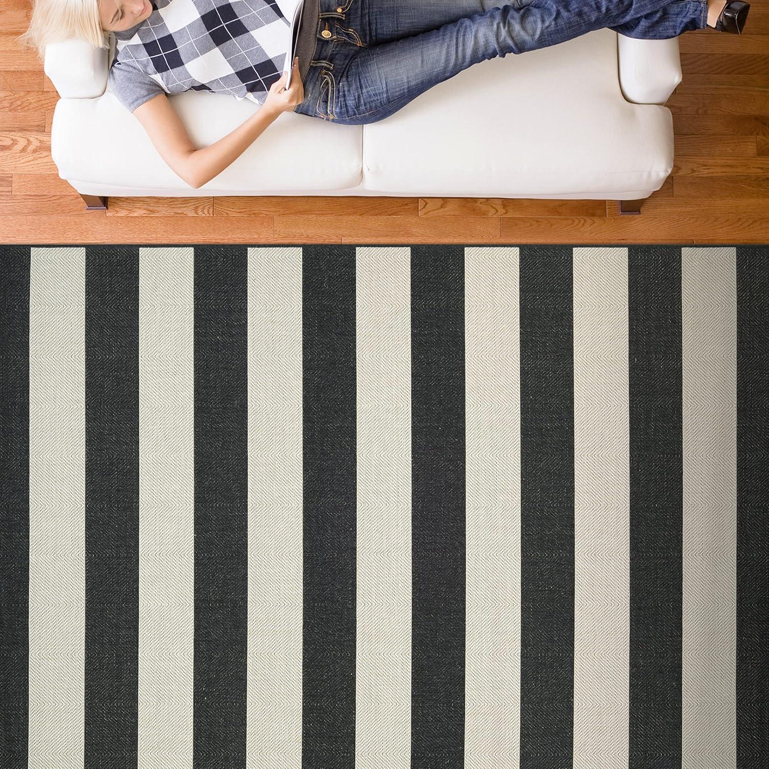 Couristan Afuera Yacht Club Rug, 9-Feet 2-Inch by 12-Feet 9-Inch, Onyx/Ivory