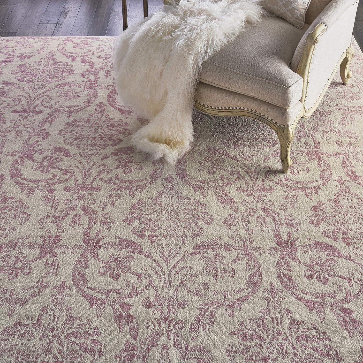 Jubilant JUB09 Area Rug Farmhouse Vintage Damask By Nourison Ivory/Pink 7' x 10'