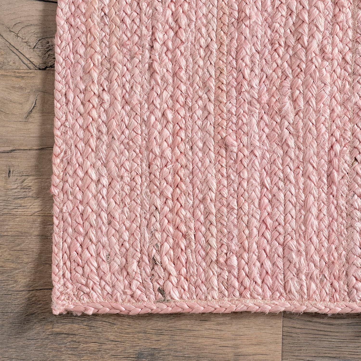 nuLOOM 6x9 Rigo Jute Hand Woven Area Rug, Pink, Solid Farmhouse Design, Natural Fiber, For Bedroom, Living Room, Dining Room, Hallway, Office, Kitchen, Entryway
