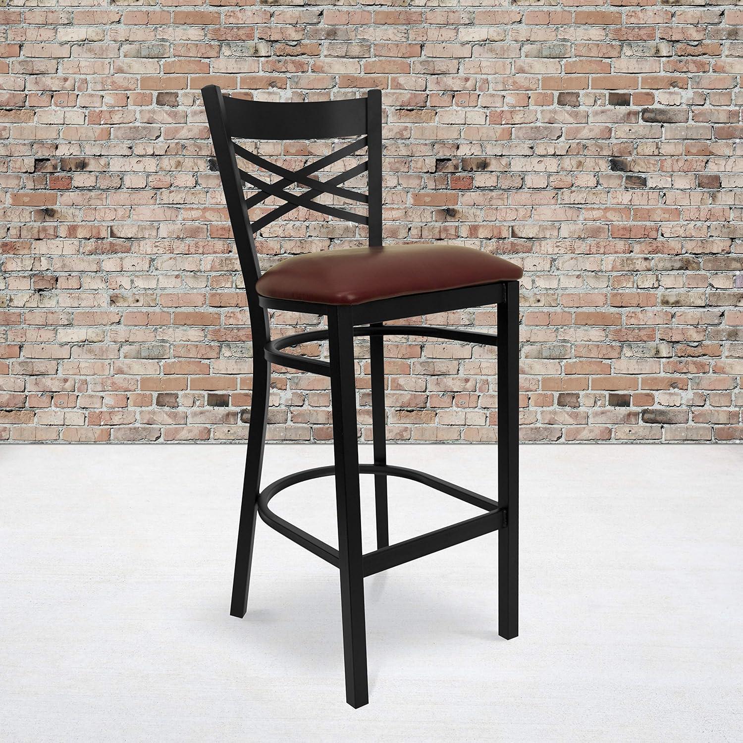 Flash Furniture HERCULES Series Black ''X'' Back Metal Restaurant Barstool - Black Vinyl Seat