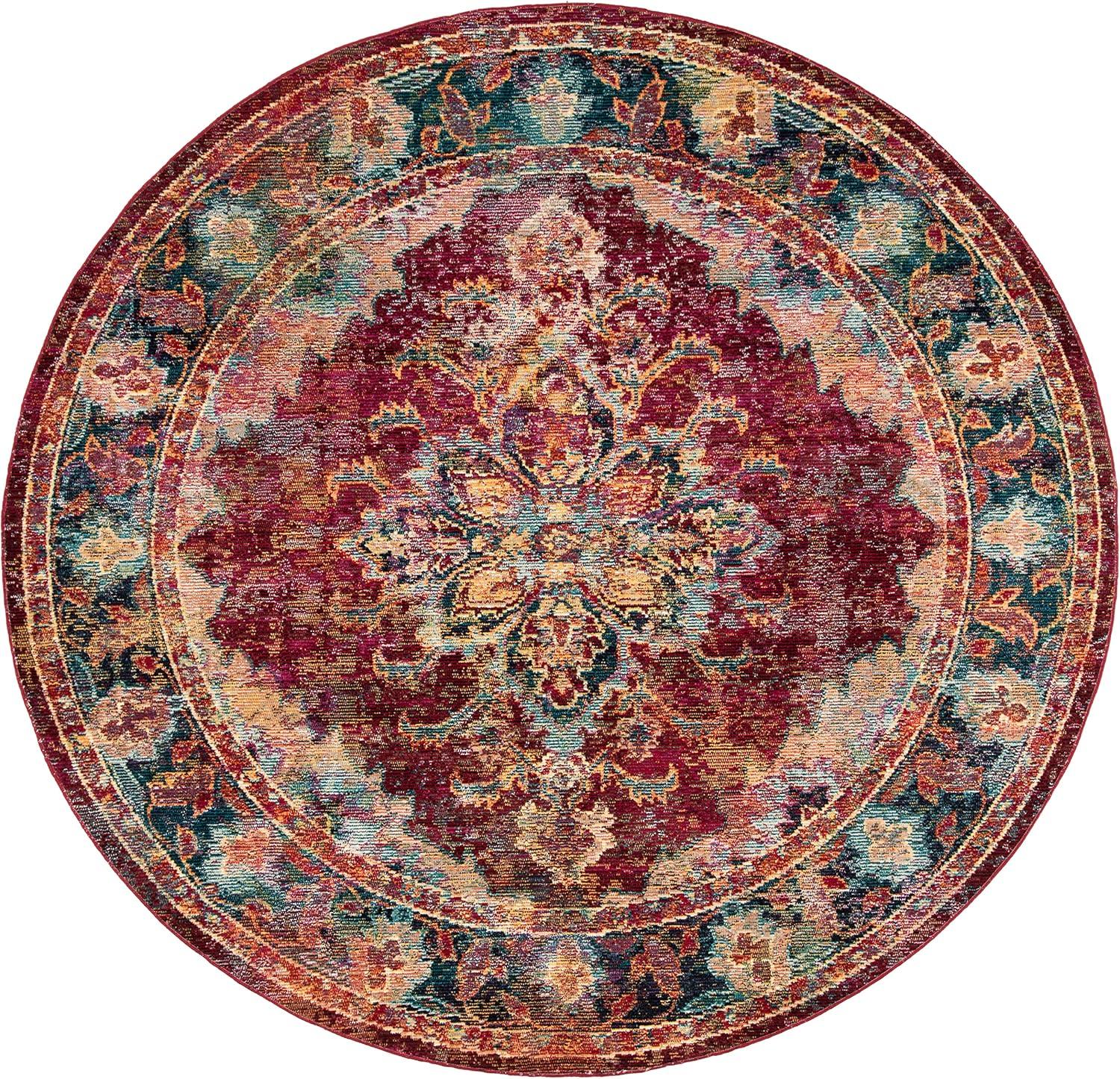 Crystal CRS508 Power Loomed Area Rug - Ruby/Navy - 7' Round - Safavieh.