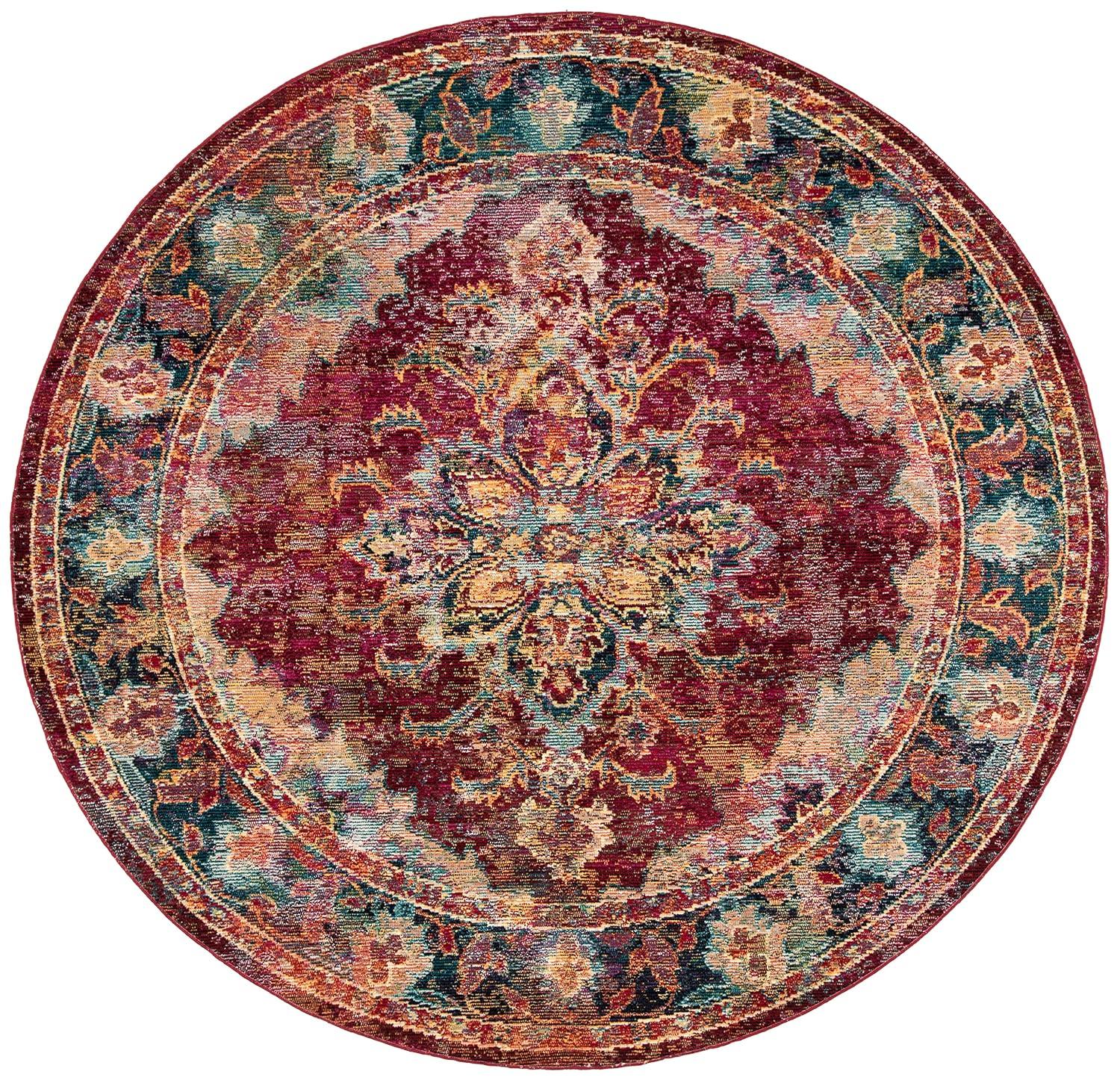 Crystal CRS508 Power Loomed Area Rug - Ruby/Navy - 7' Round - Safavieh.