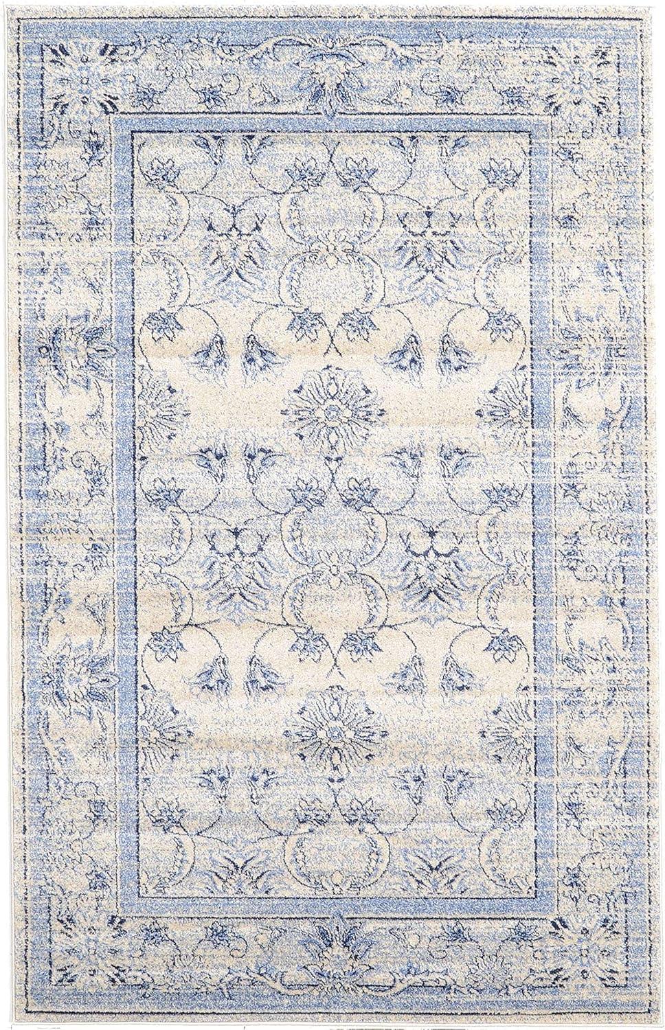 La Jolla Blue and Ivory Synthetic Rectangular Area Rug