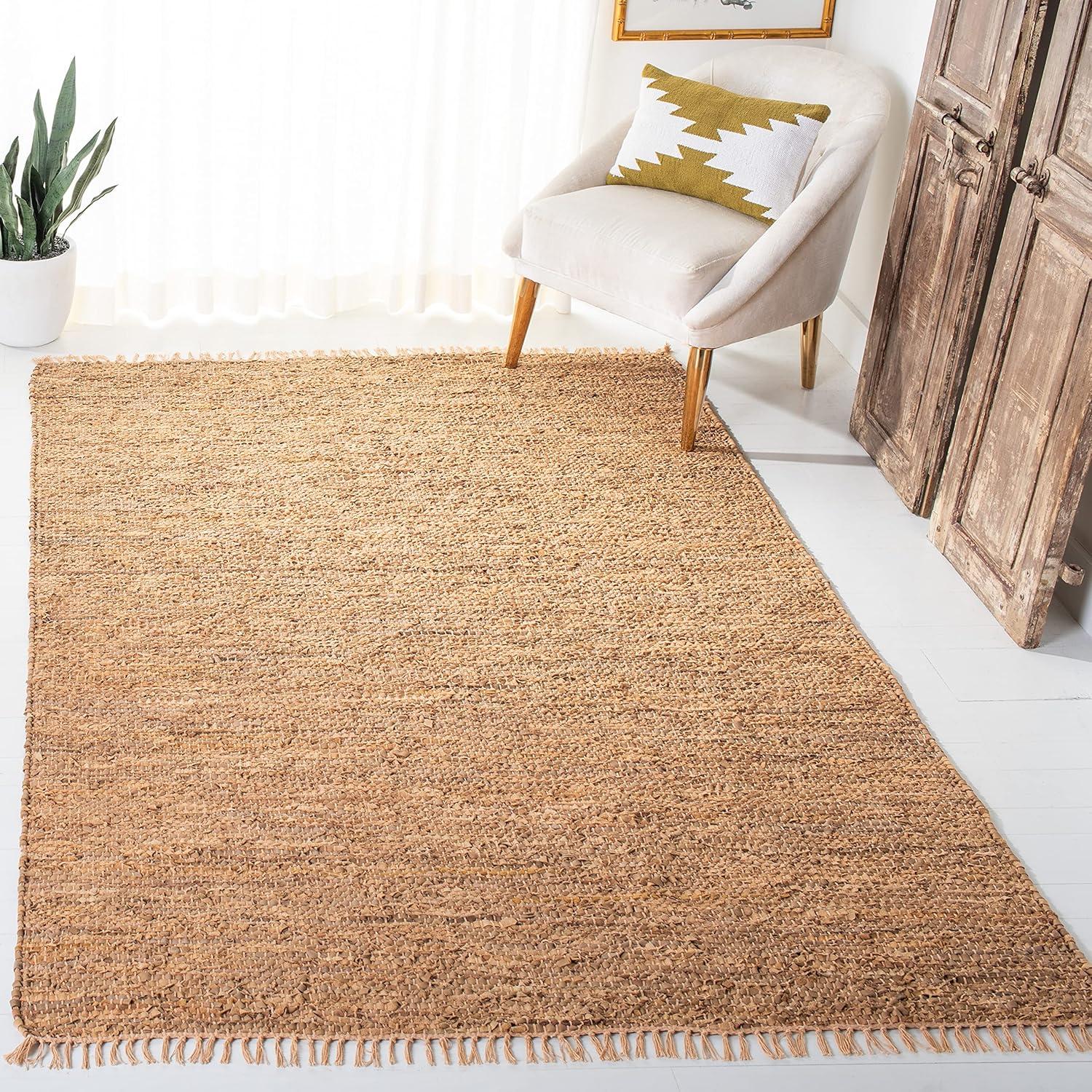 Handwoven Light Gold Cowhide Leather 4' x 6' Rug