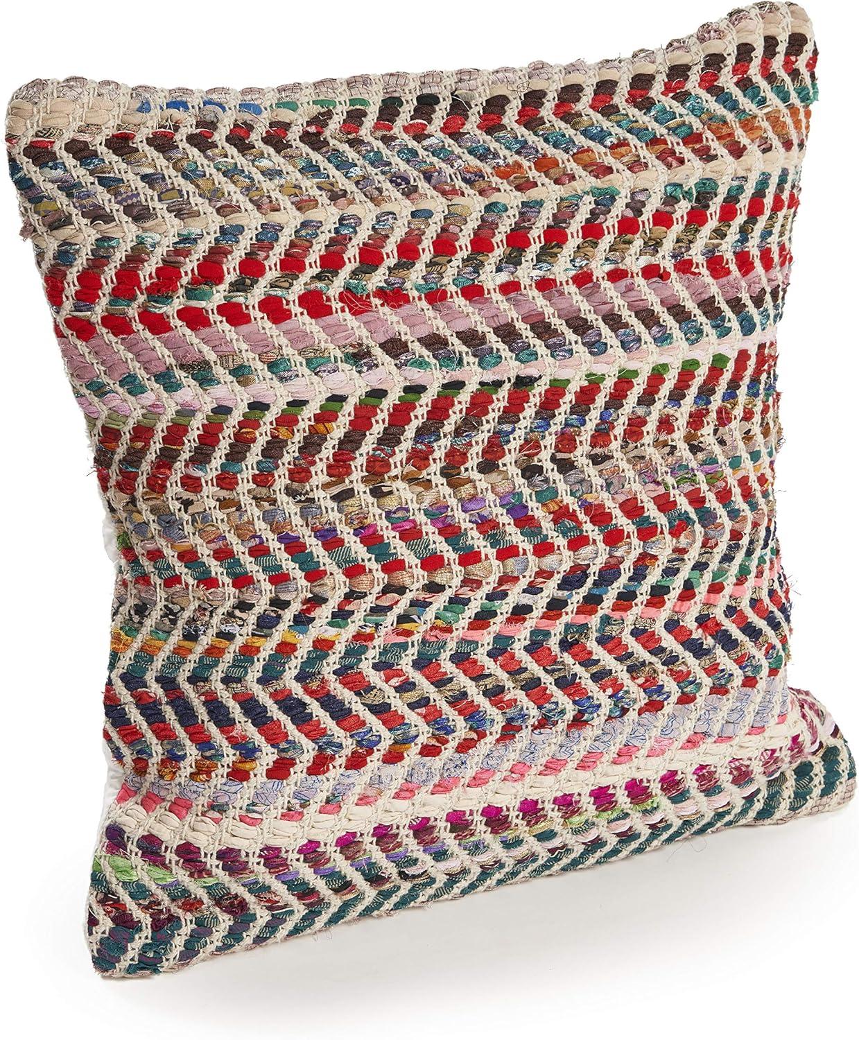 Multicolor Chevron Woven Square Throw Pillow 18"