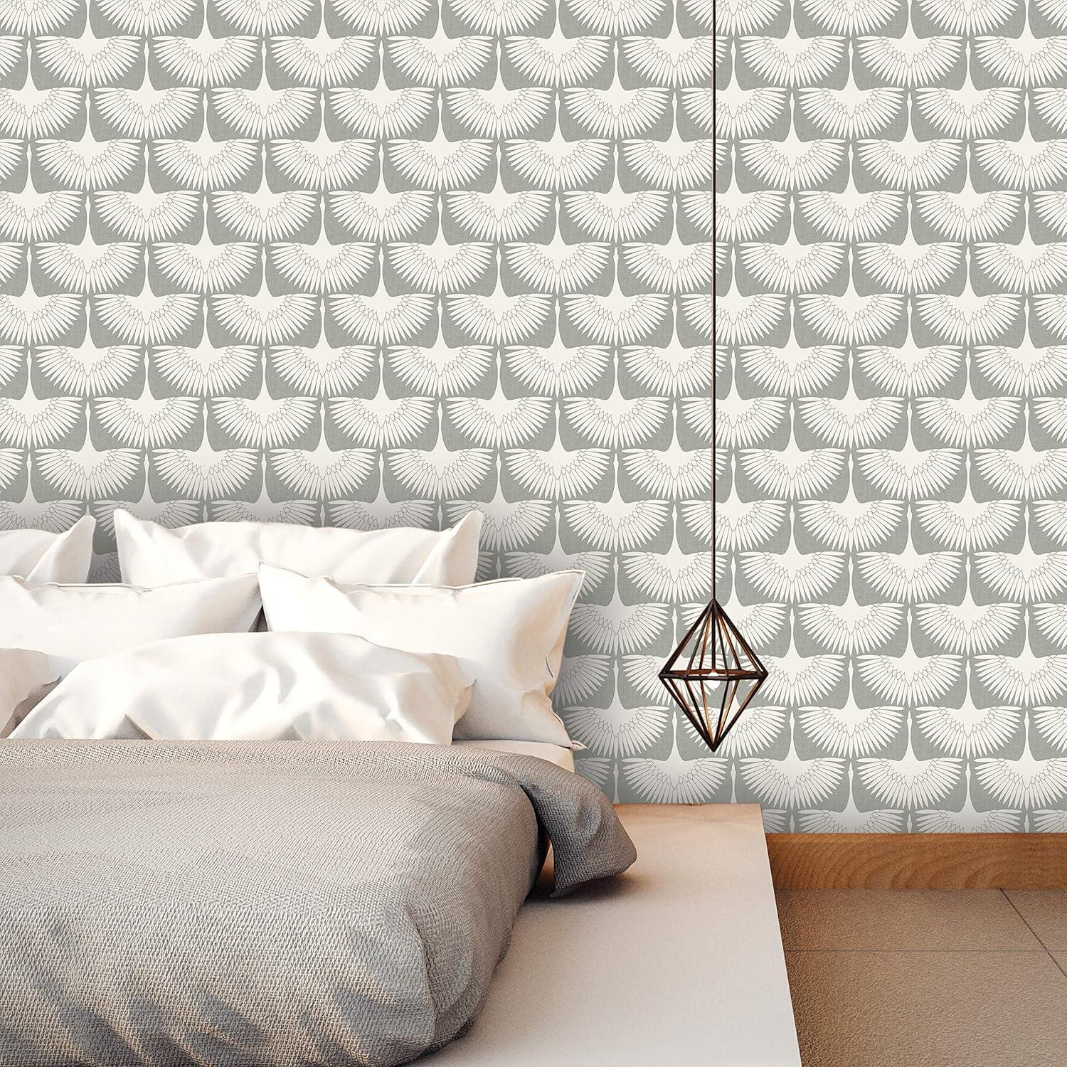 Tempaper x Genevieve Gorder Feather Flock Chalk Peel and Stick Wallpaper, 20.5" x 16.5'