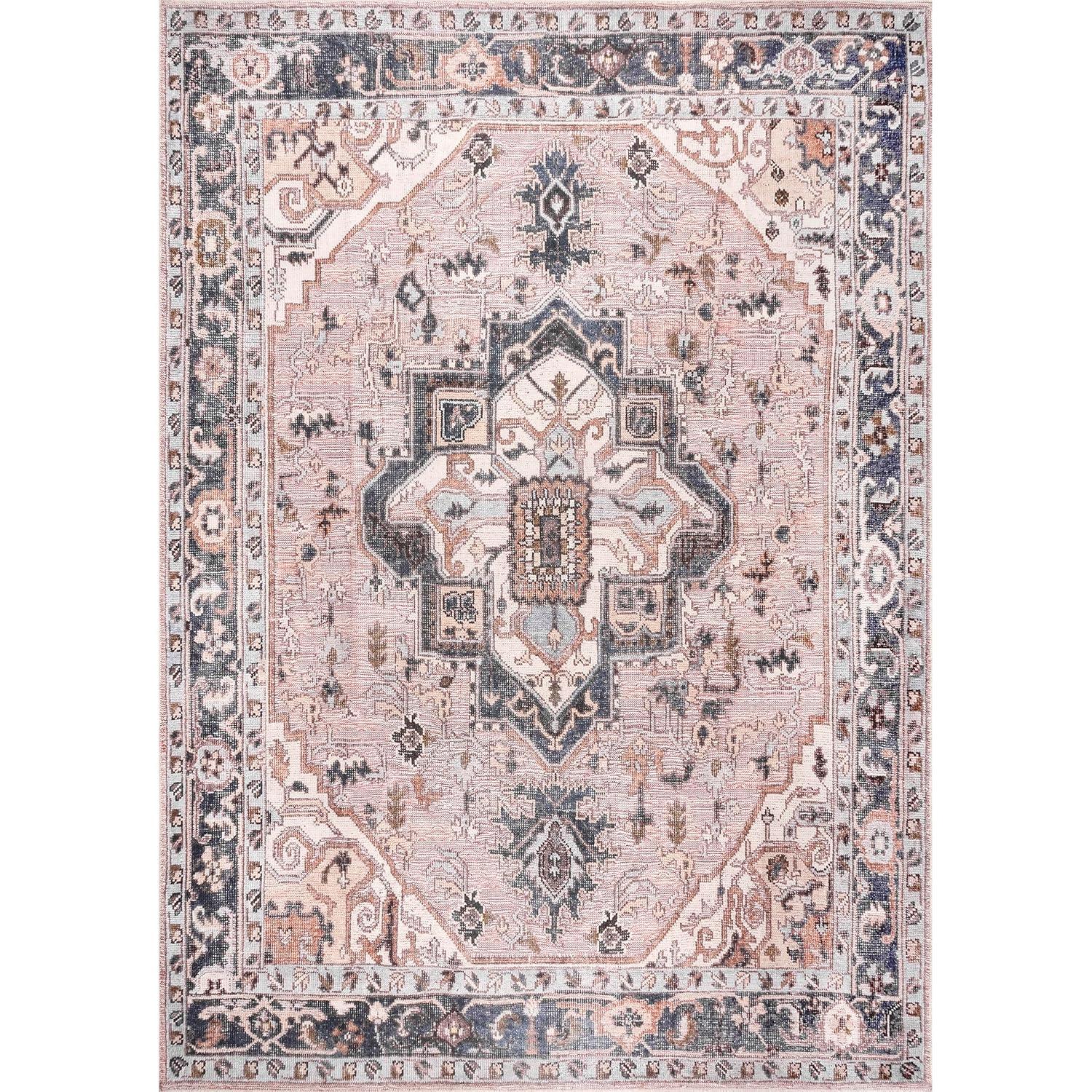 Nuloom Sasha Pet Friendly Machine Washable Medallion Area Rug, 2' x 3', Light Pink
