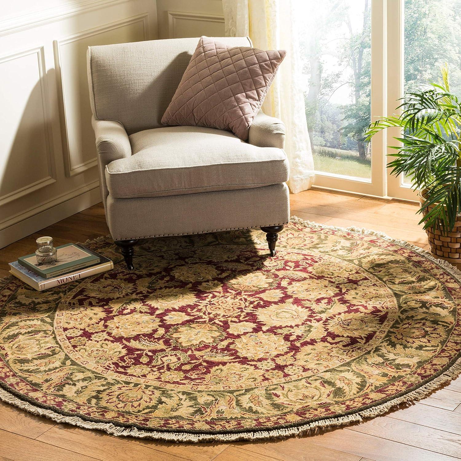 Heirloom Light Green and Rose Hand-Knotted Wool Rug 6' x 9'