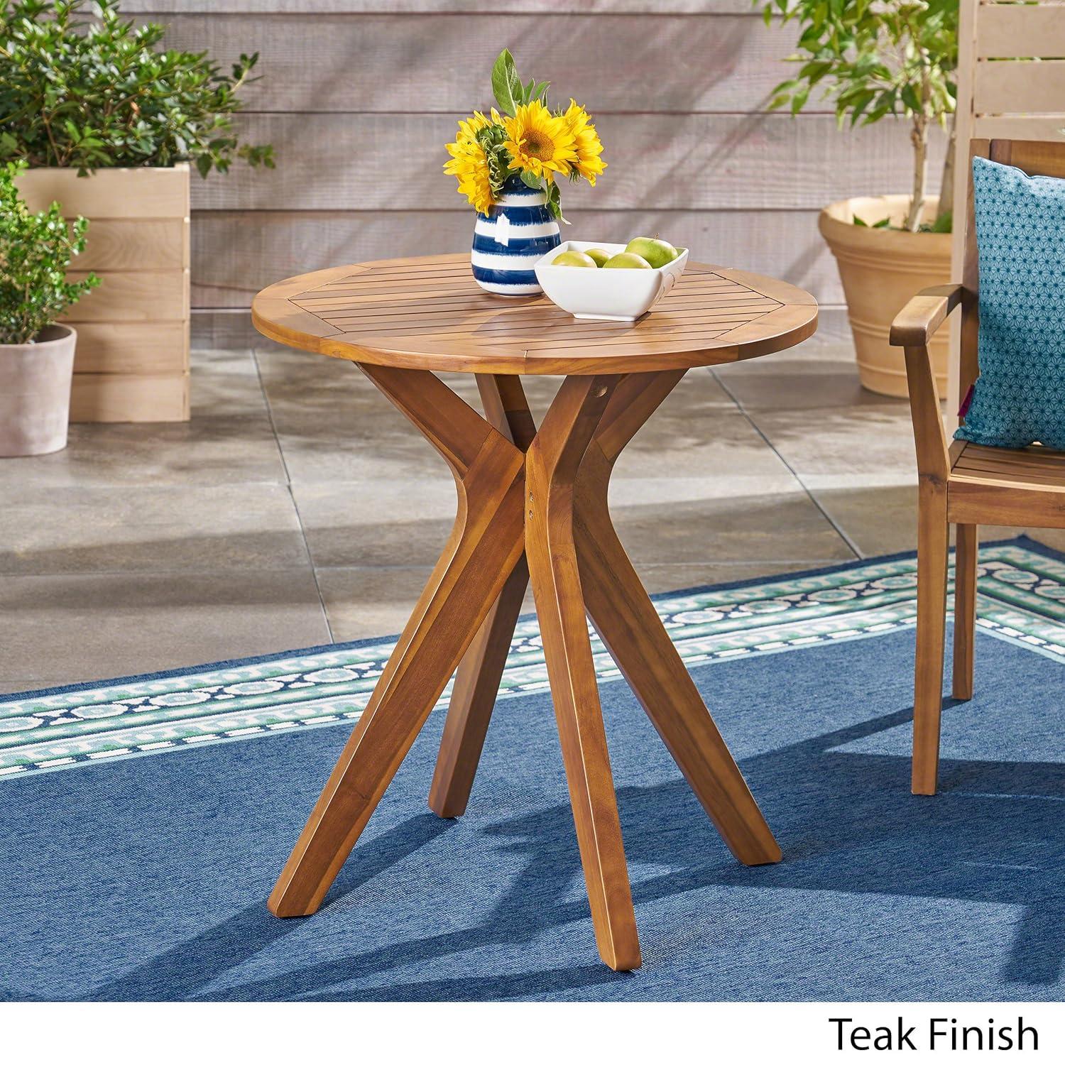 Teak Round Acacia Wood Outdoor Bistro Table with X Legs